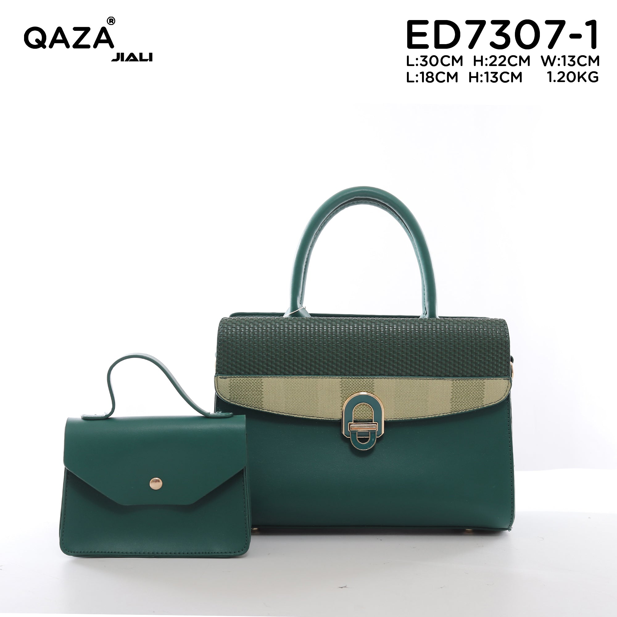 QAZA ED7307-1 Women PU Leather Woven Flap Tote Bag Set