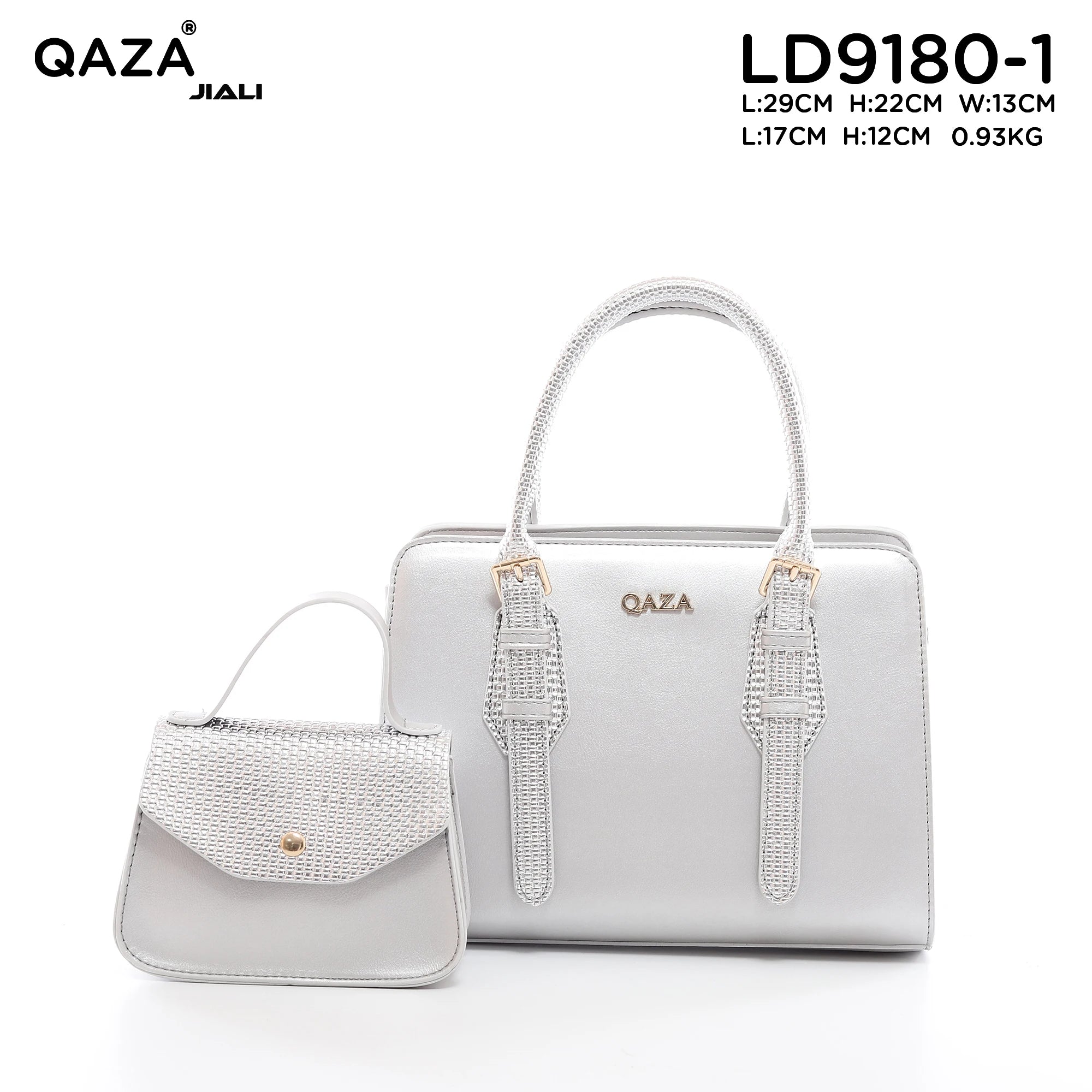 QAZA LD9180-1 Women PU Leather Woven Handle Top Handle Shoulder Bag with Coin Purse