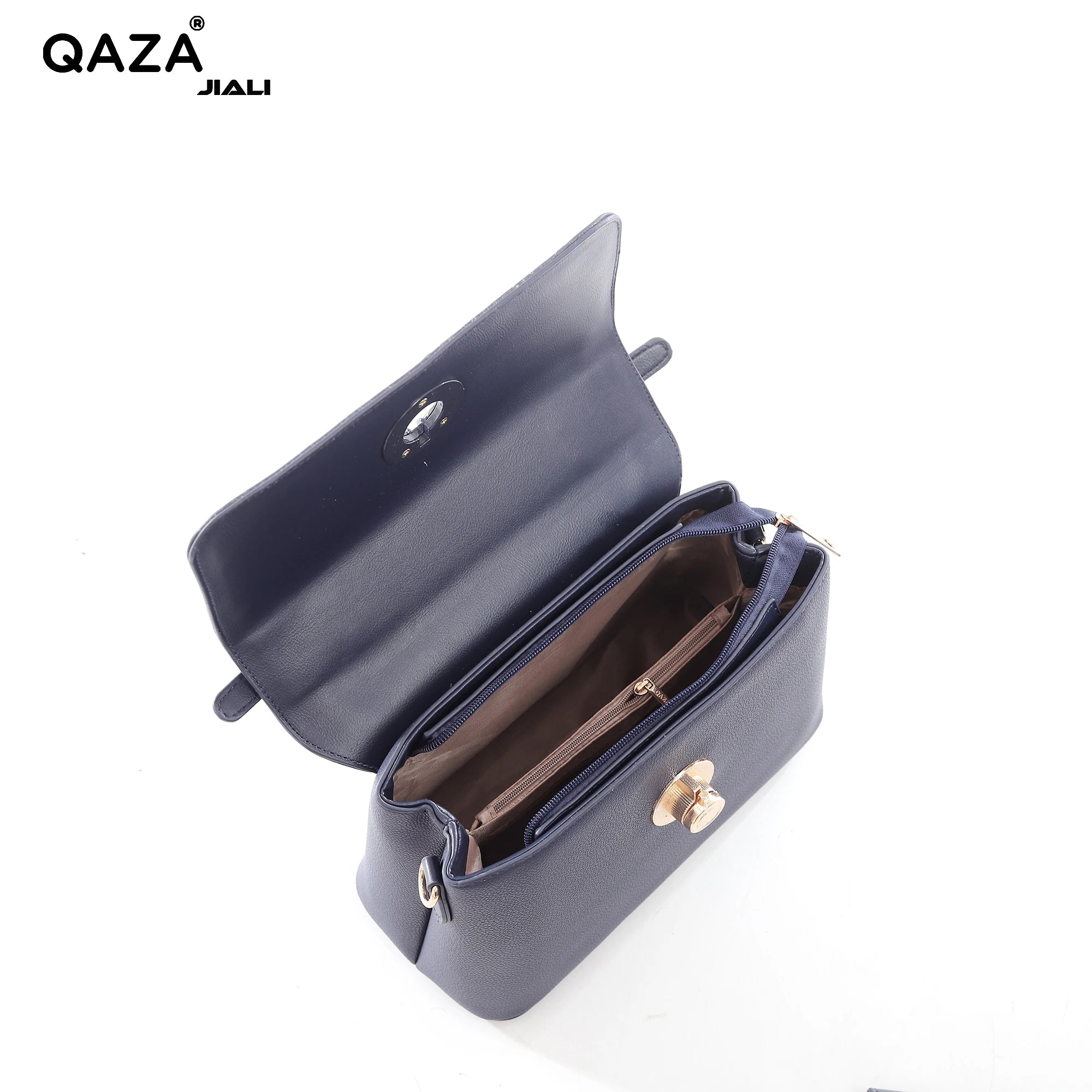 QAZA Women PU Leather Stitched Edge 2-in-1 Tote Shoulder Handbag Set