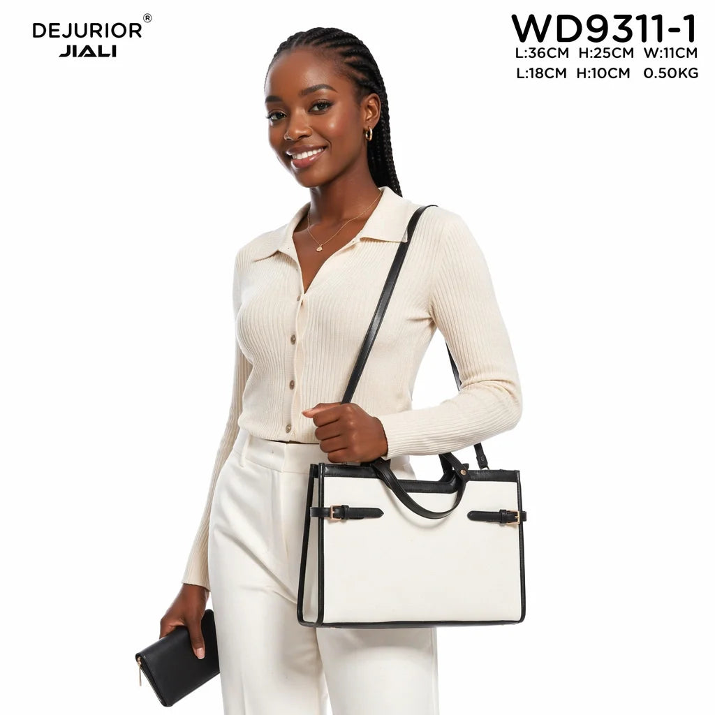 QAZA Women PU Leather 2-in-1 Quilted Tote Shoulder Handbag Set
