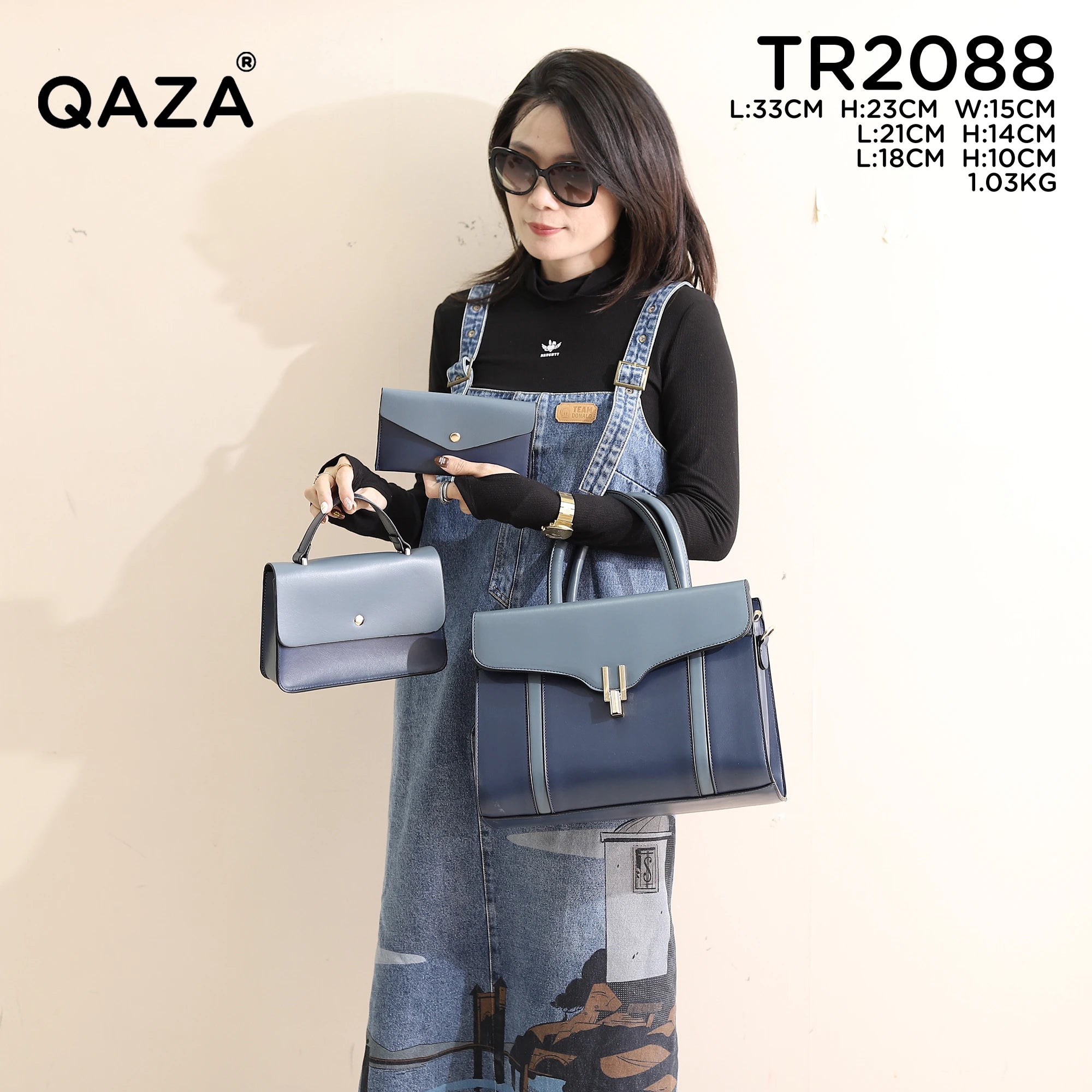 QAZA TR2088 Women PU Leather Crocodile Pattern Tote Bag Set