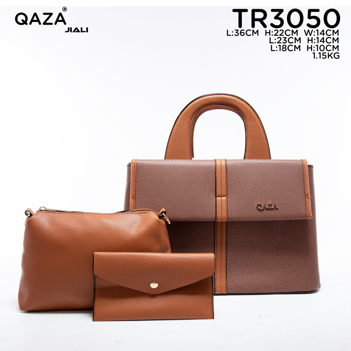 Women PU Leather Canvas Texture 3-in-1 Tote Shoulder Handbag Set