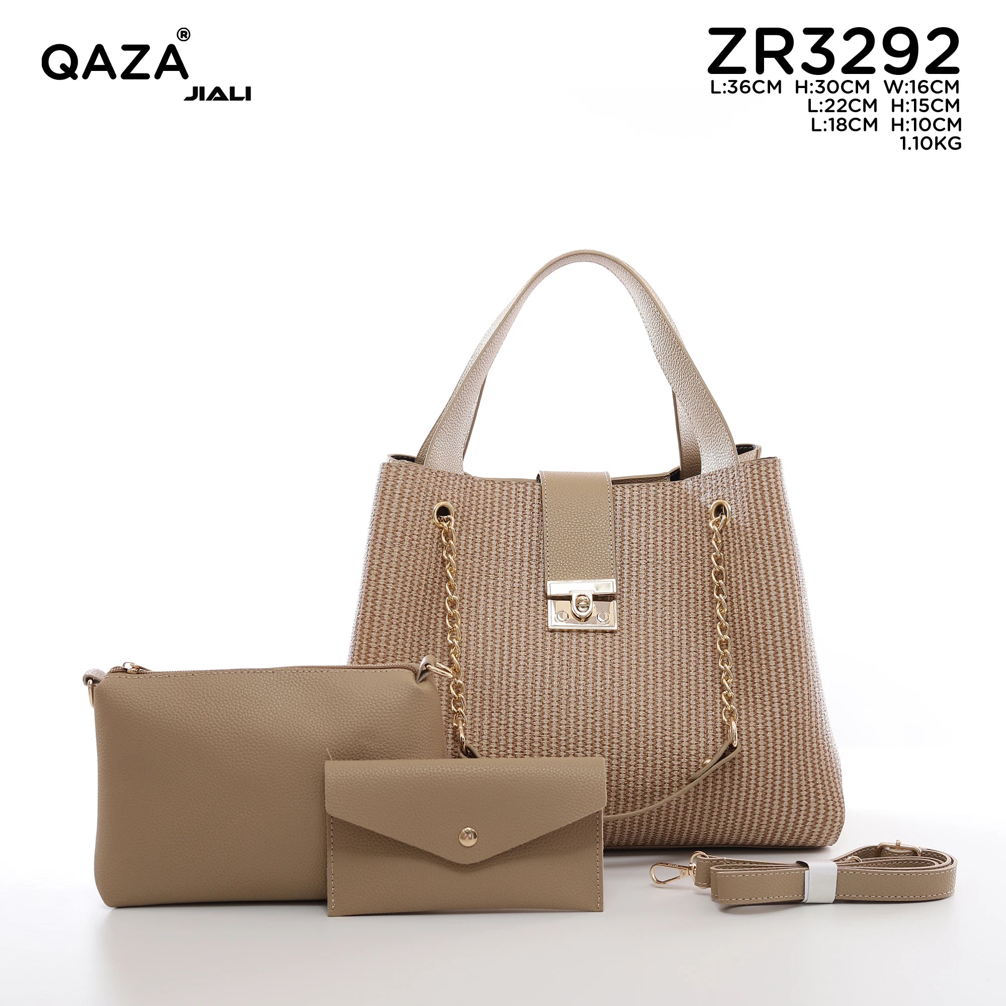QAZA ZR3292 Women PU Leather 3-in-1 Tote Handbag Set