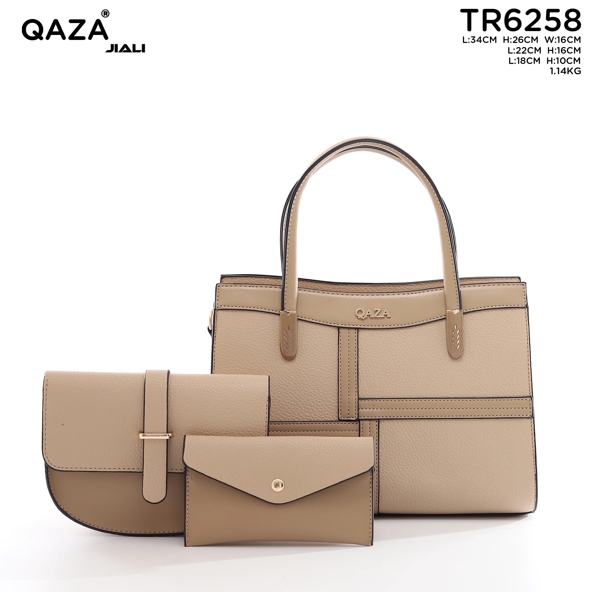 QAZA Women PU Leather Patchwork Color Block Tote Shoulder Handbag Set