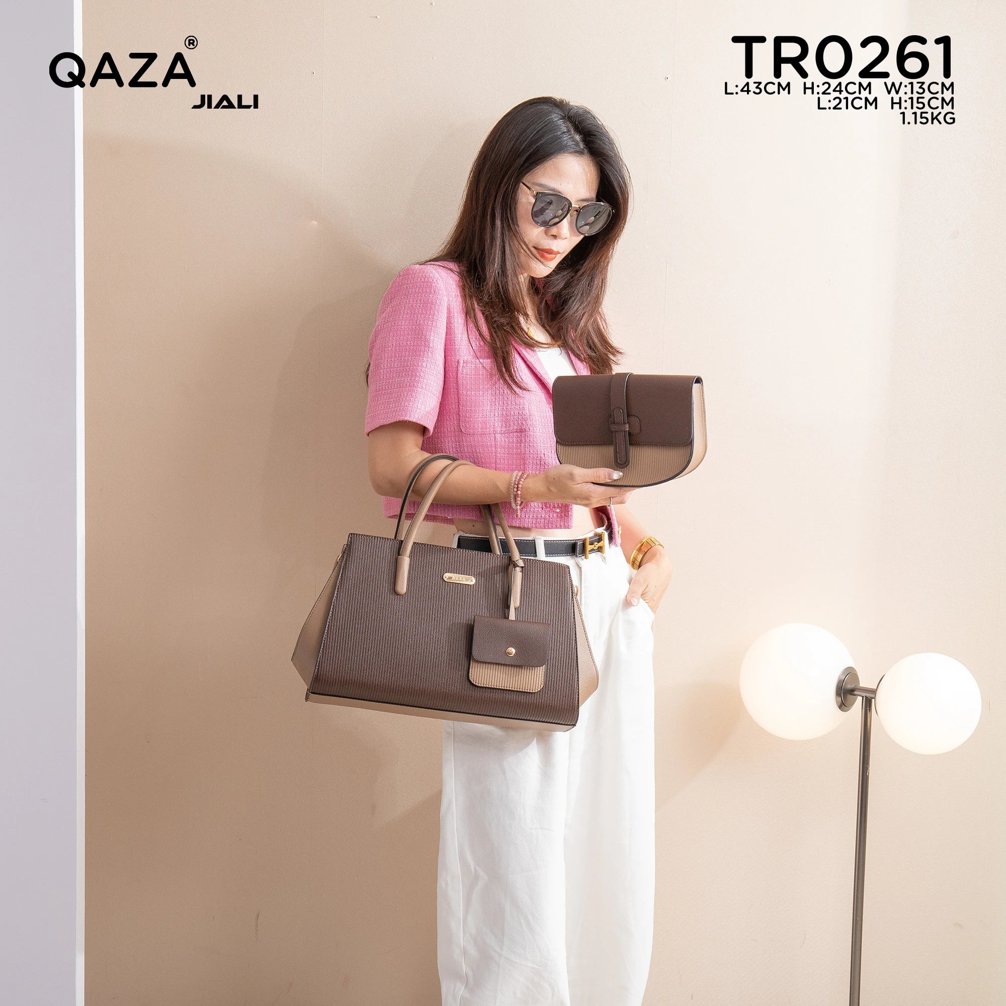 QAZA TR0261 Women PU Leather Crocodile Pattern Tote Bag Set