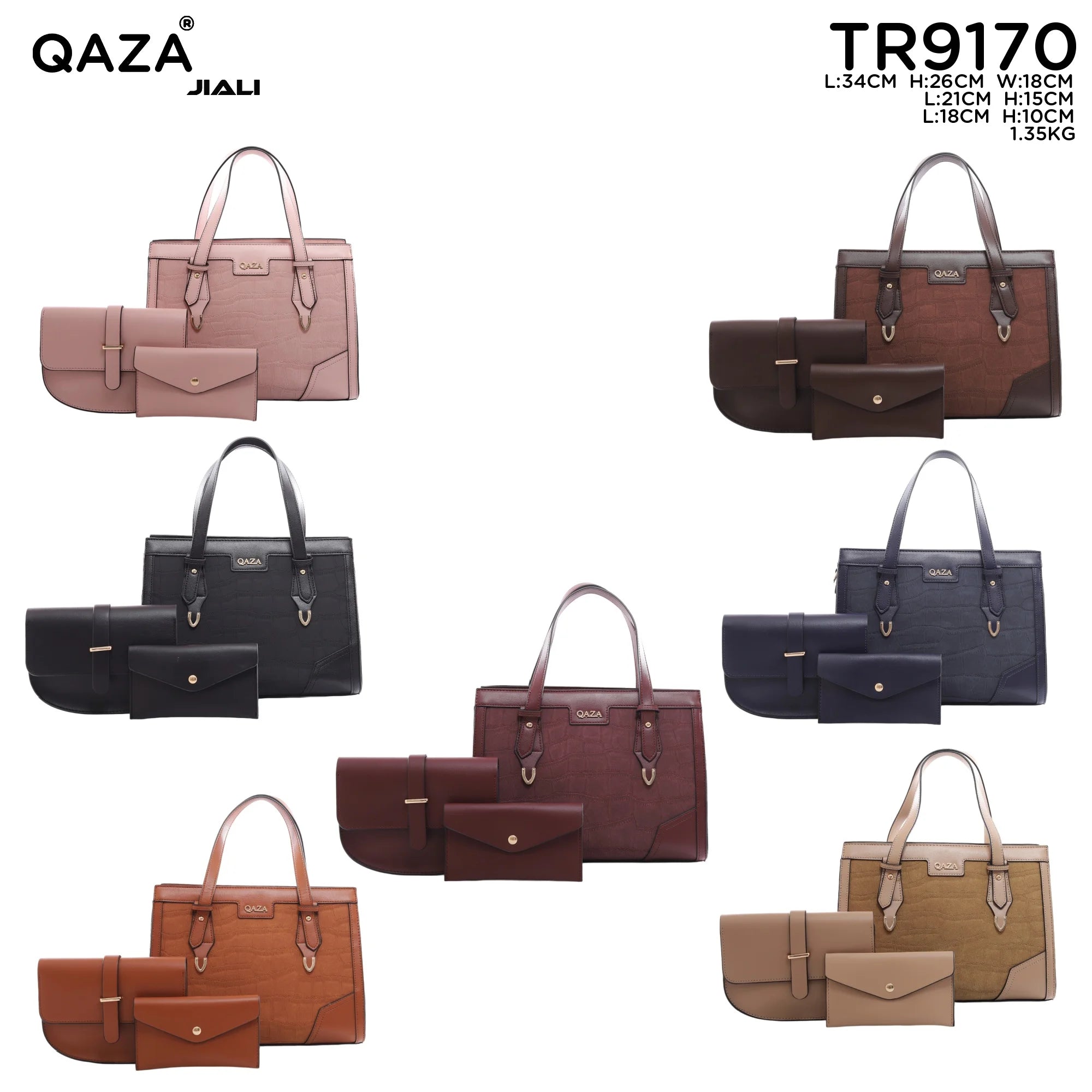 QAZA TR9170 Women PU Leather Crocodile Pattern Tote Bag Set