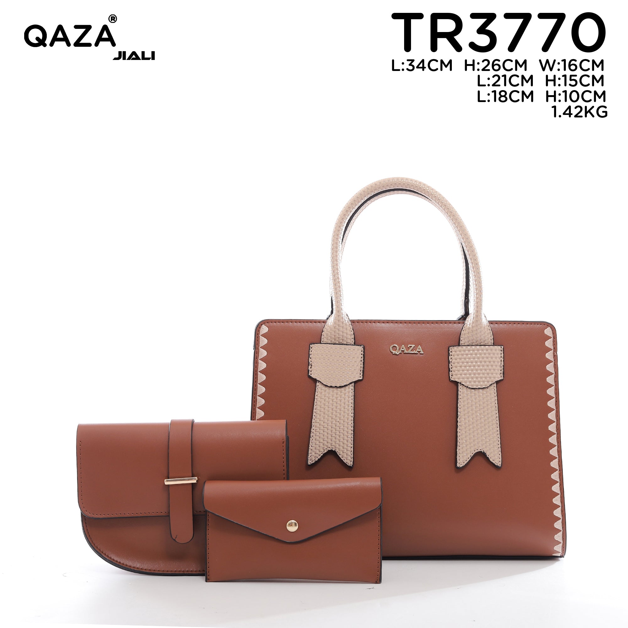 QAZA TR3770 Women PU Leather Saffiano Wavy Edge Tote Bag Set