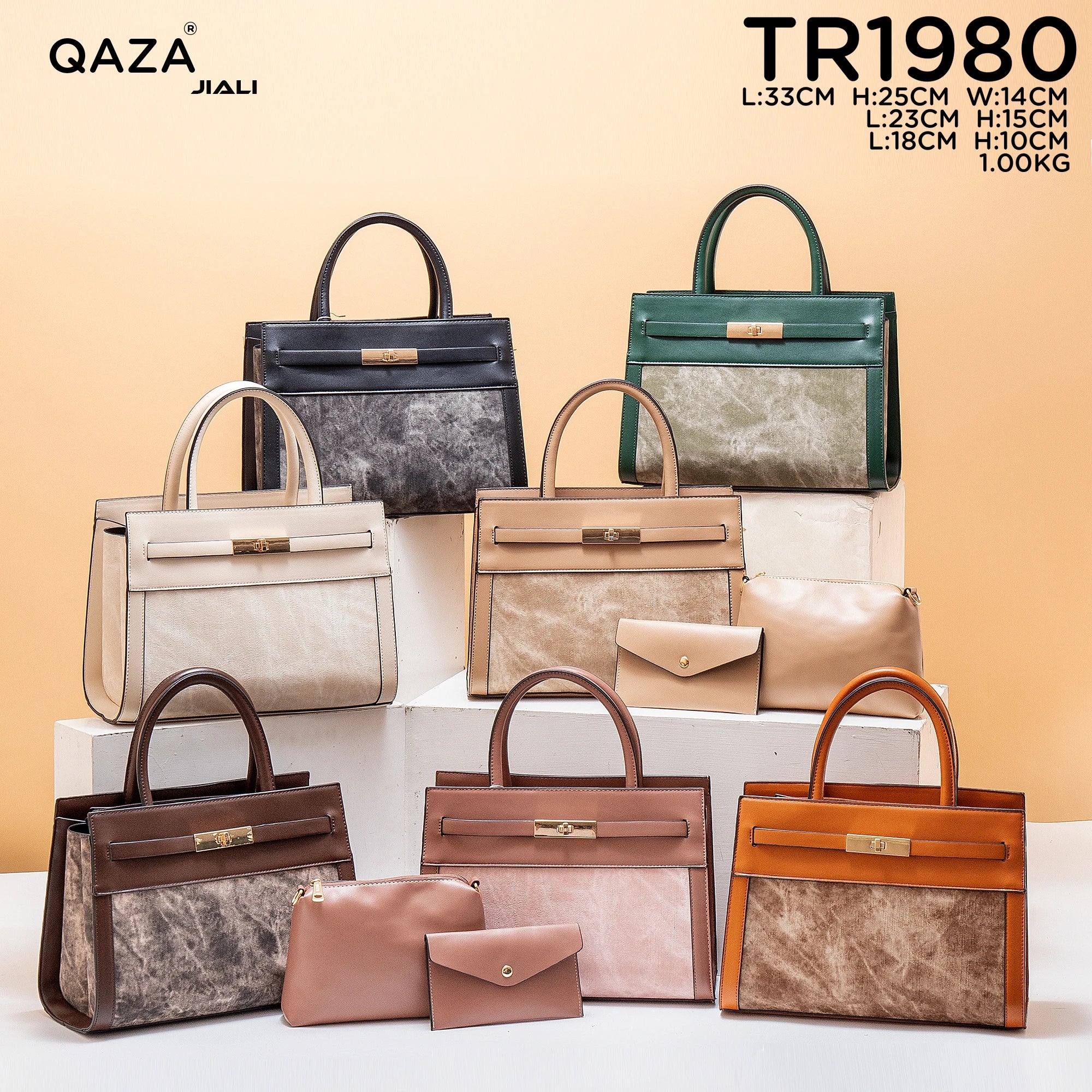 Women PU Leather Marble Pattern 3-in-1 Tote Bag Set