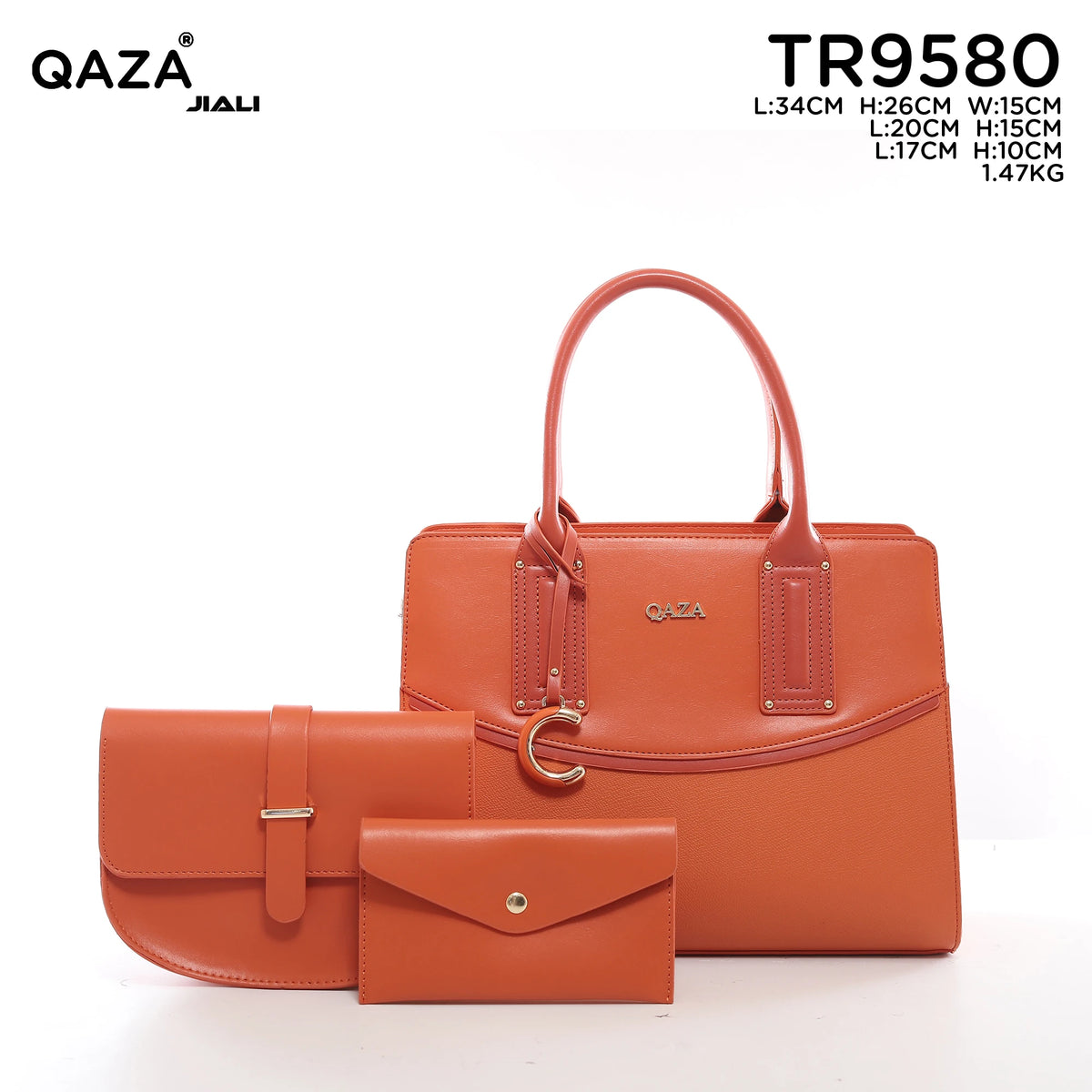 QAZA Women PU Leather 3-in-1 Color Block Tote Crossbody Purse Set