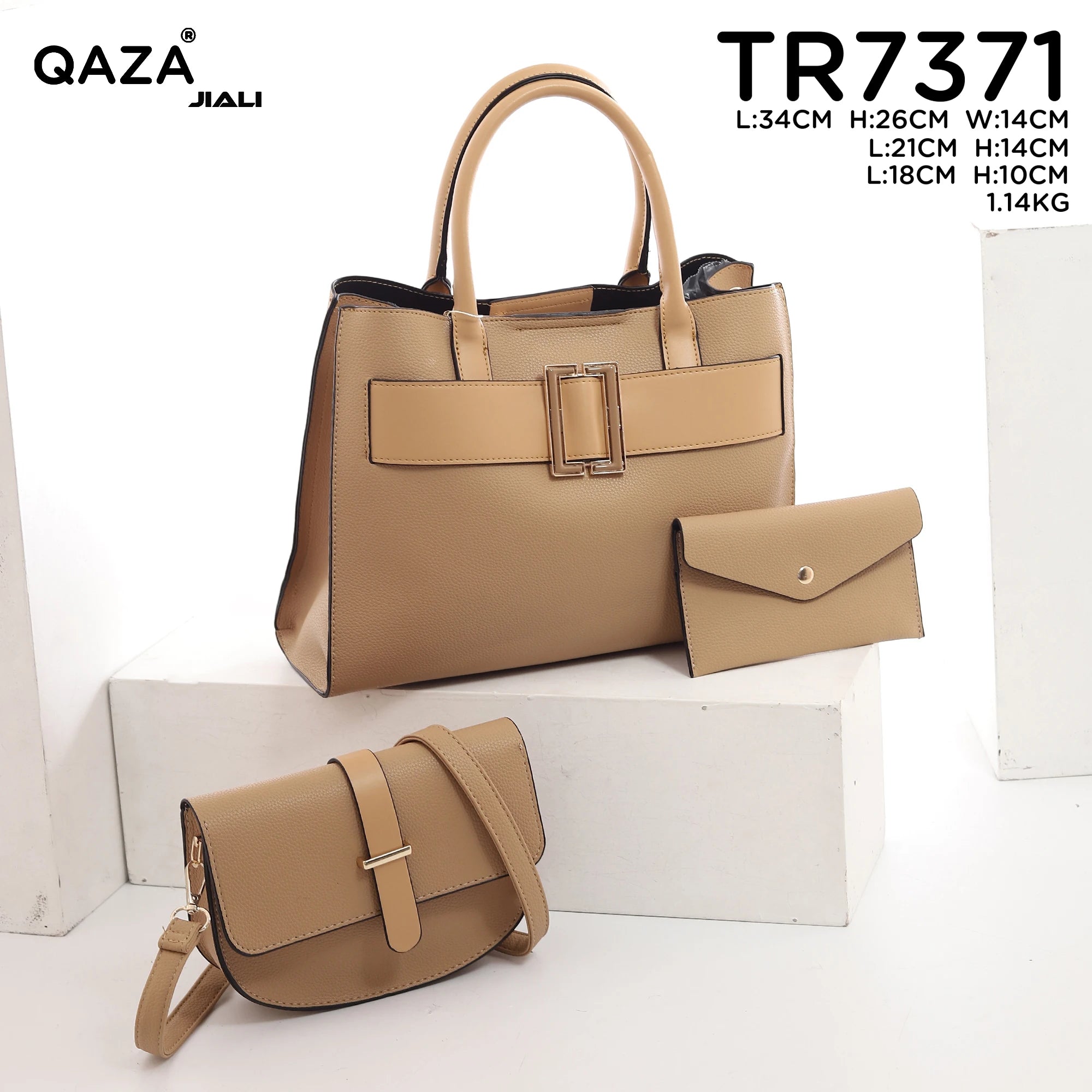 QAZA TR7371 Women PU Leather Crocodile Pattern Tote Bag Set