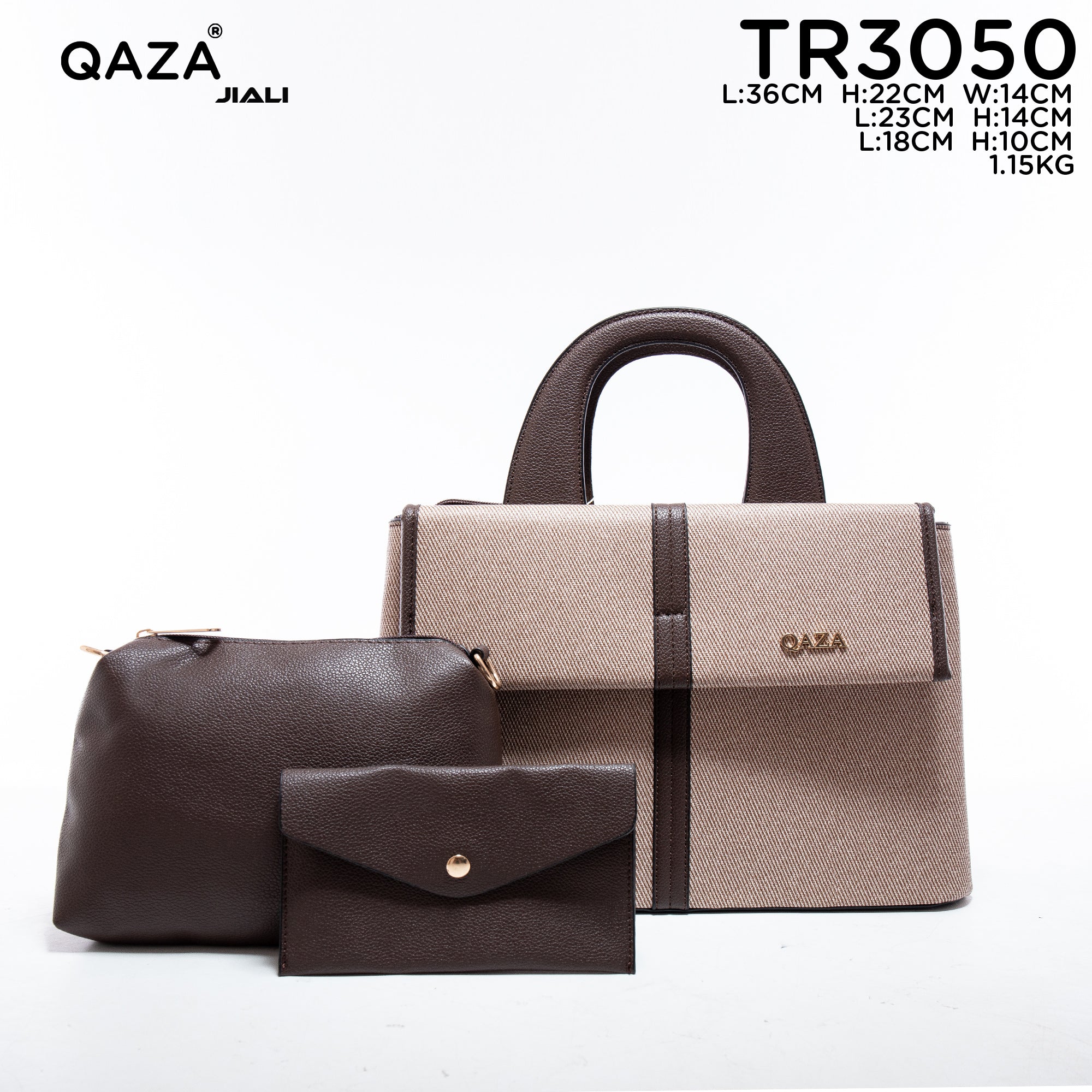 Women PU Leather Canvas Texture 3-in-1 Tote Shoulder Handbag Set