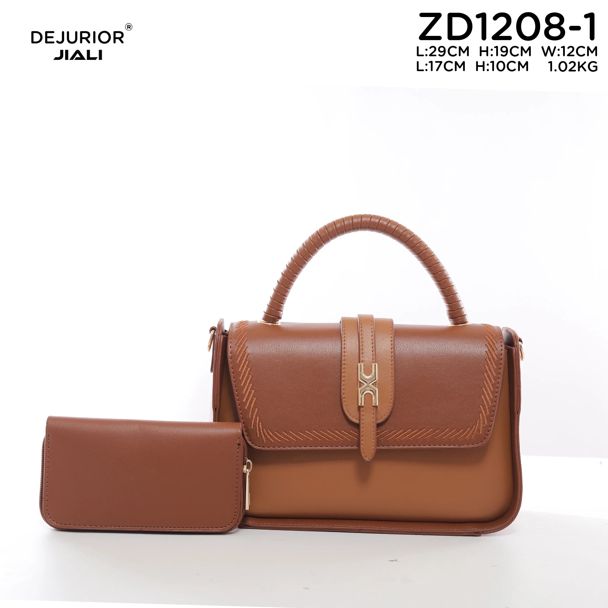 Women PU Leather Vintage Stitch Woven Handle Flip 2-in-1 Tote Work Bag