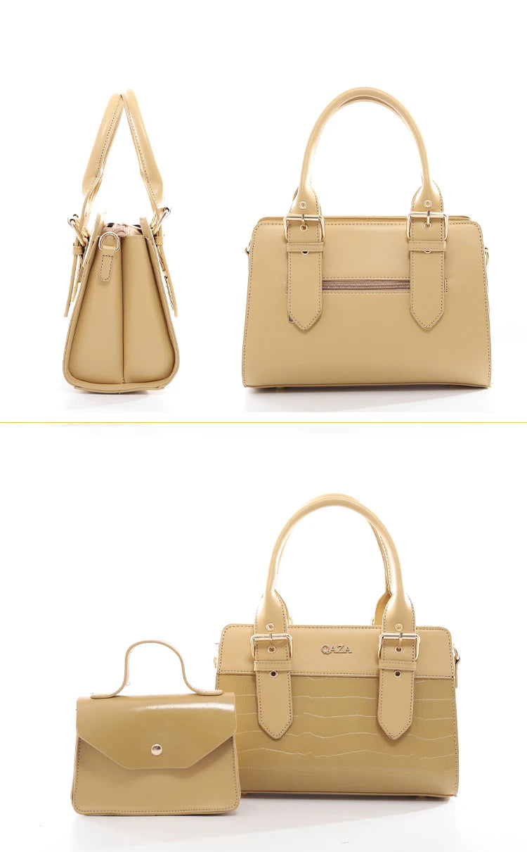 QAZA ED1891-1 Women PU Leather Quilted Tote Handbag Set