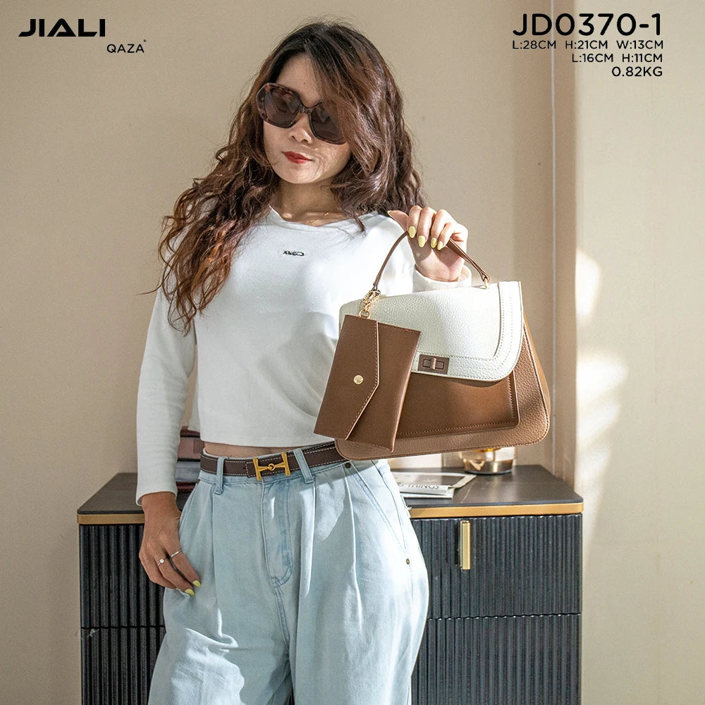 QAZA JD0370-1 Women PU Leather 2-in-1 Tote Bag with Coin Purse