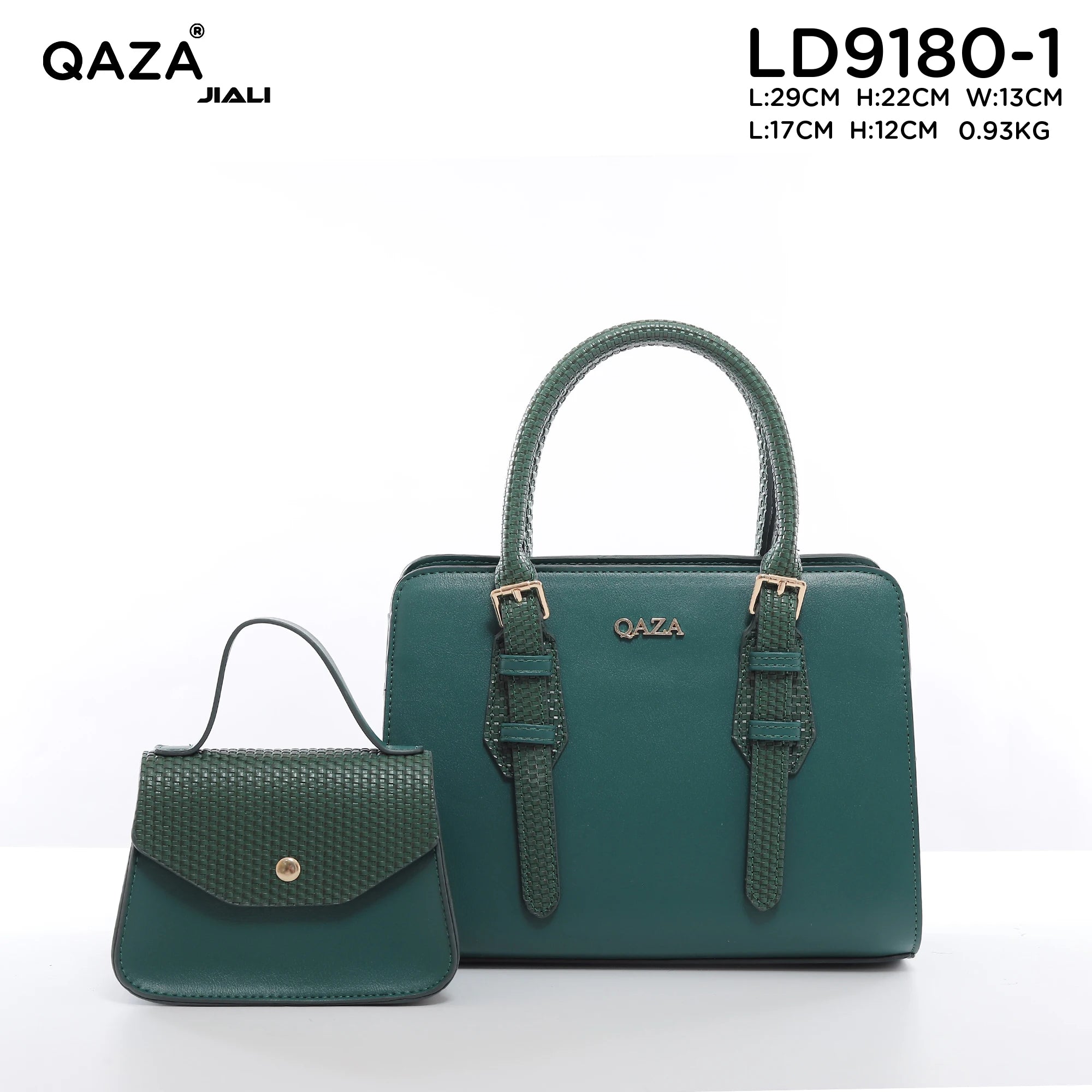 QAZA LD9180-1 Women PU Leather Woven Handle Top Handle Shoulder Bag with Coin Purse