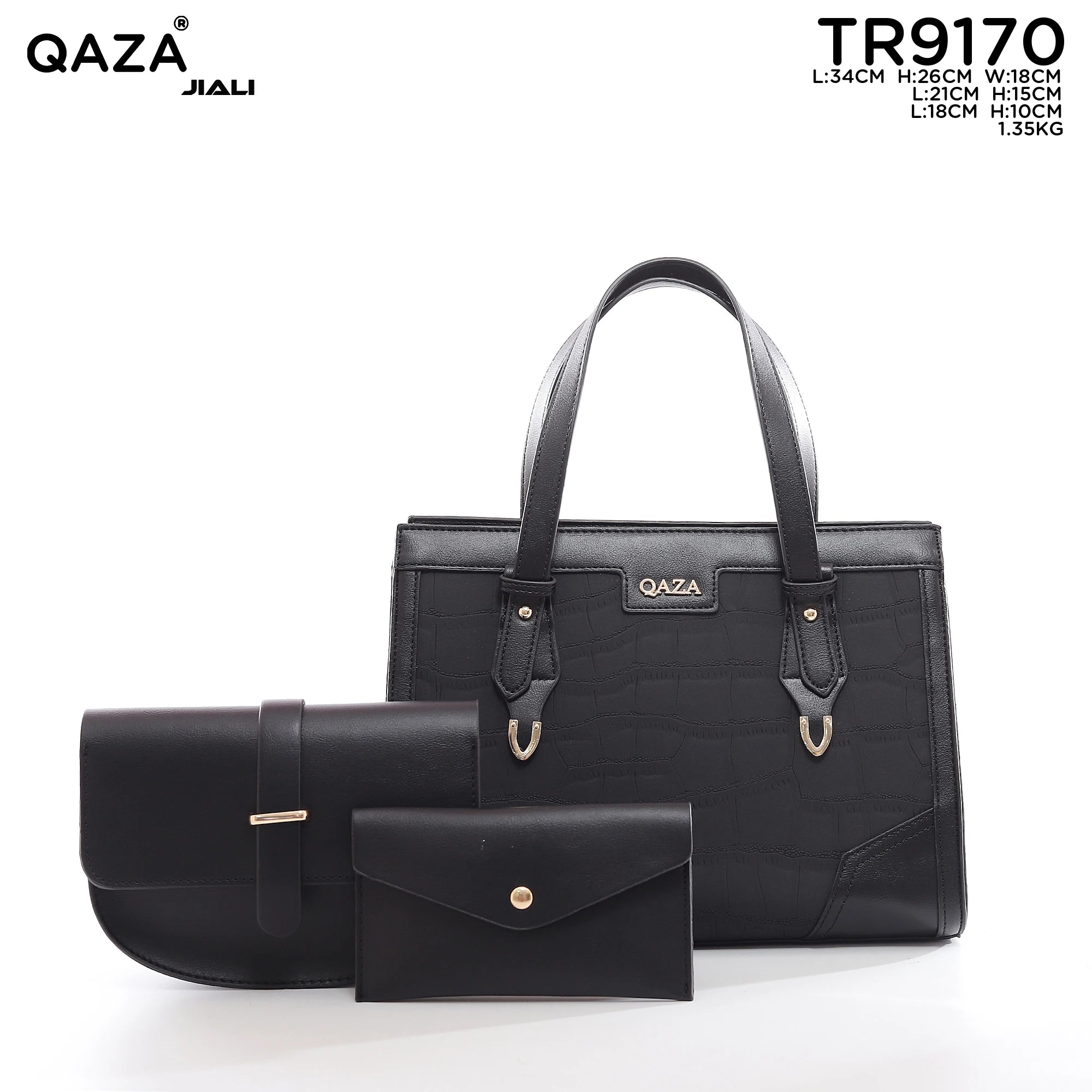 QAZA TR9170 Women PU Leather Crocodile Pattern Tote Bag Set