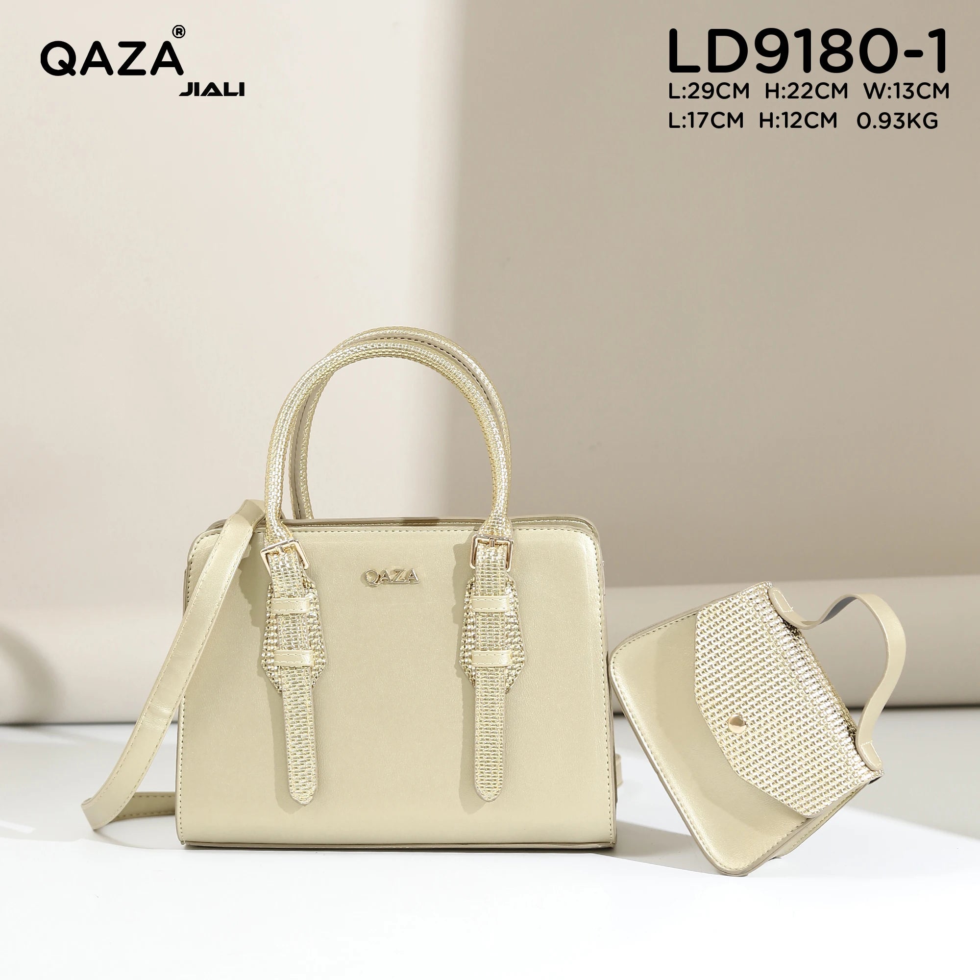 QAZA LD9180-1 Women PU Leather Woven Handle Top Handle Shoulder Bag with Coin Purse