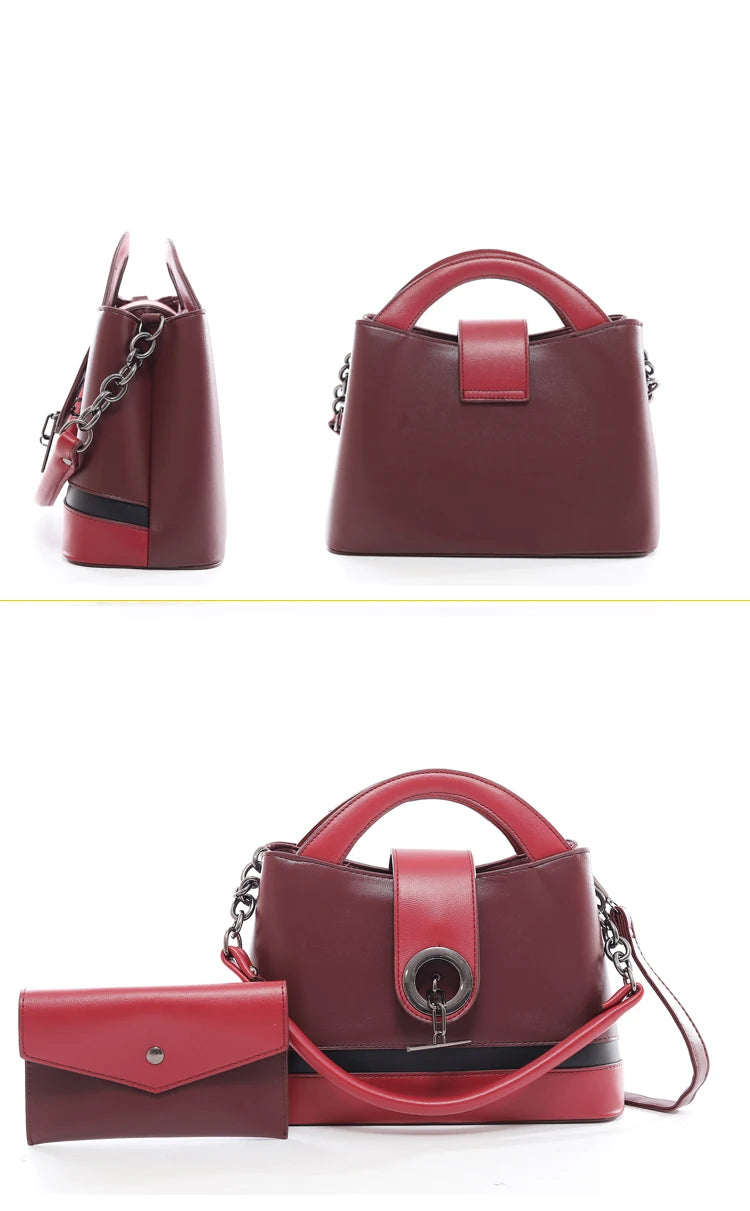 QAZA LD9138-1 Women PU Leather Striped Tote Handbag Set