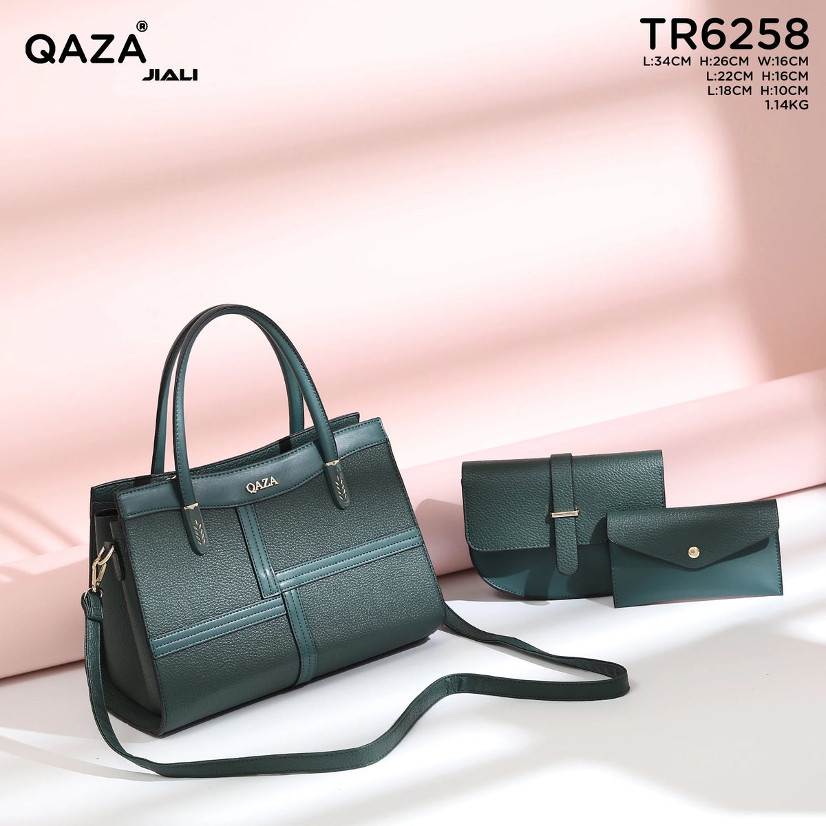 QAZA Women PU Leather Patchwork Color Block Tote Shoulder Handbag Set