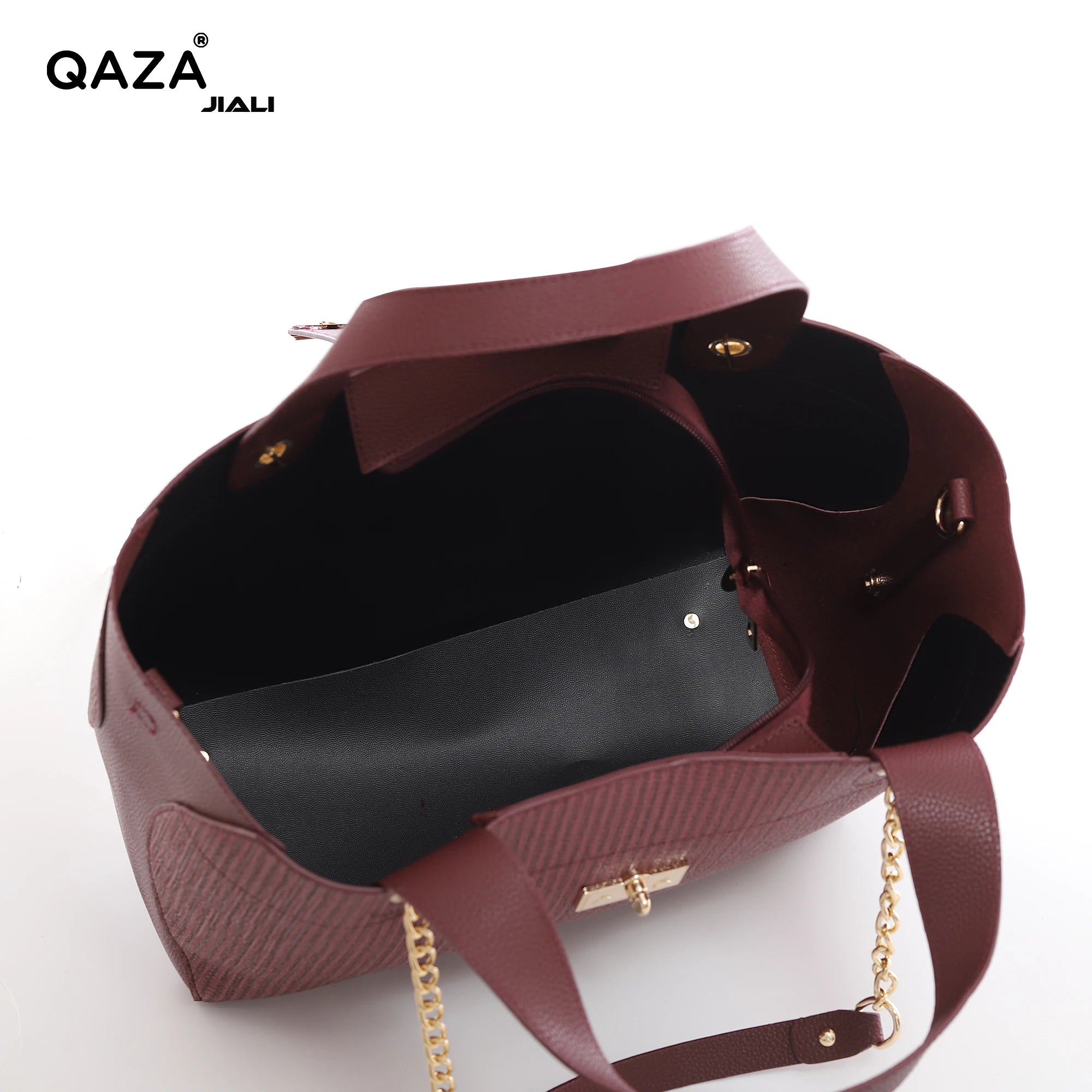 QAZA ZR3292 Women PU Leather 3-in-1 Tote Handbag Set