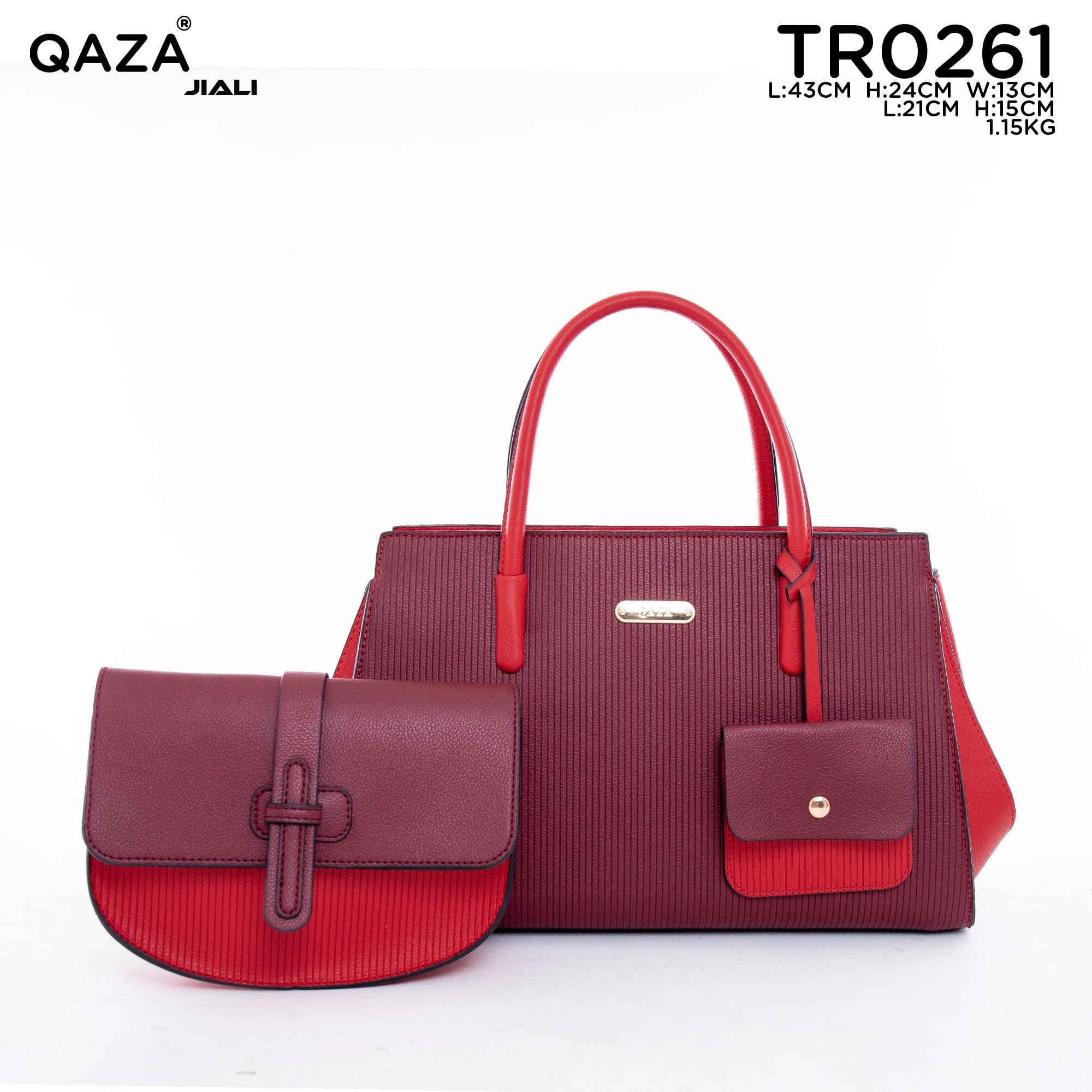 QAZA TR0261 Women PU Leather Crocodile Pattern Tote Bag Set