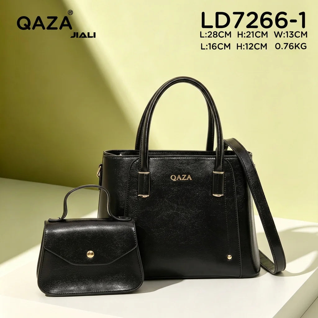 QAZA Women PU Leather Minimalist 3-in-1 Tote Shoulder Handbag Set