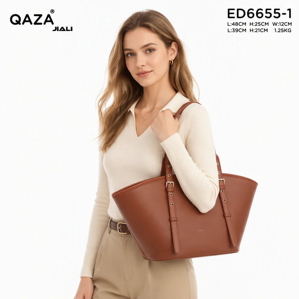 QAZA ED6655-1 Women PU Leather 2-in-1 Embroidery Tote Shoulder Handbag