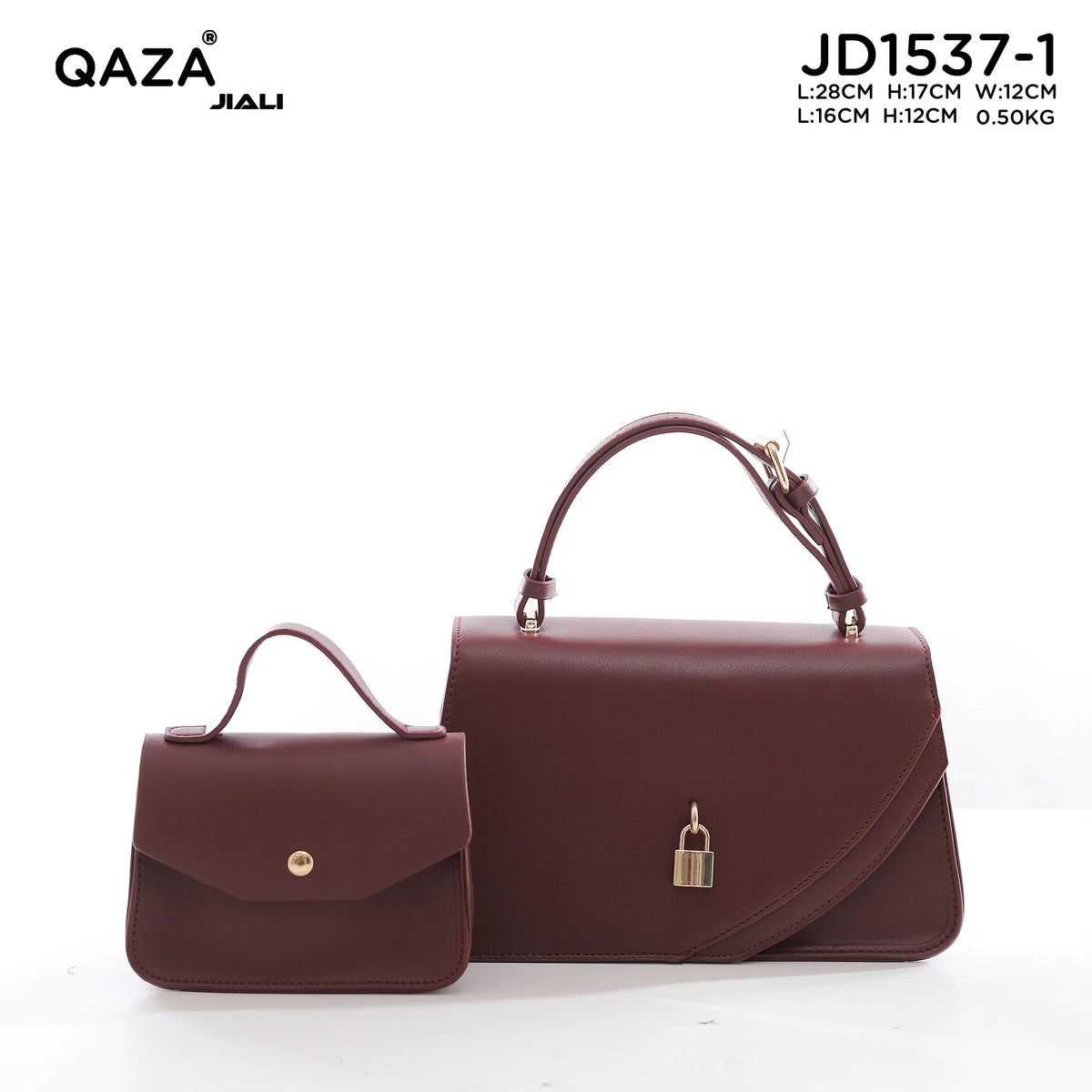 QAZA Women PU Leather Classic Solid Color 2-in-1 Shoulder Handbag Purse Set