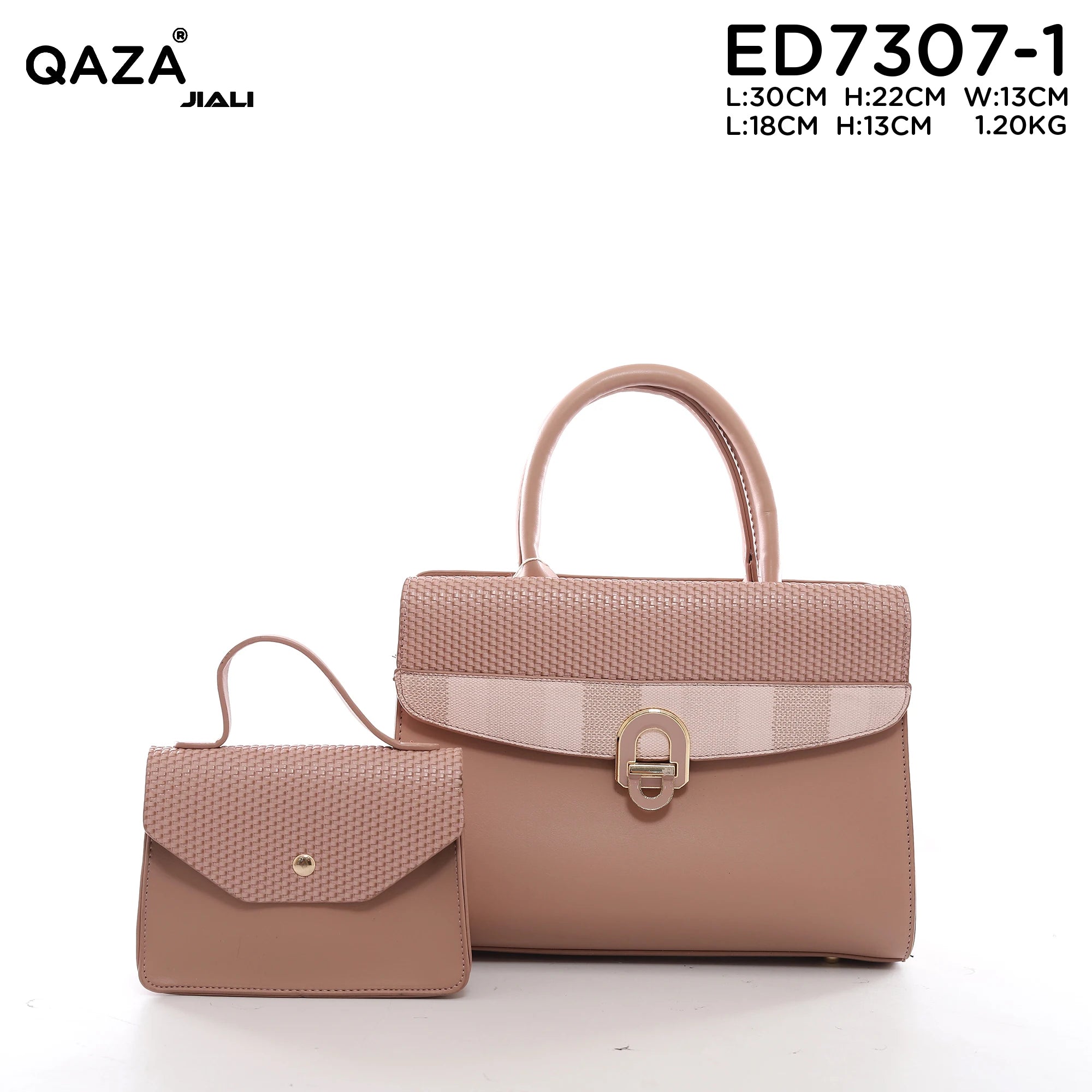 QAZA ED7307-1 Women PU Leather Woven Flap Tote Bag Set