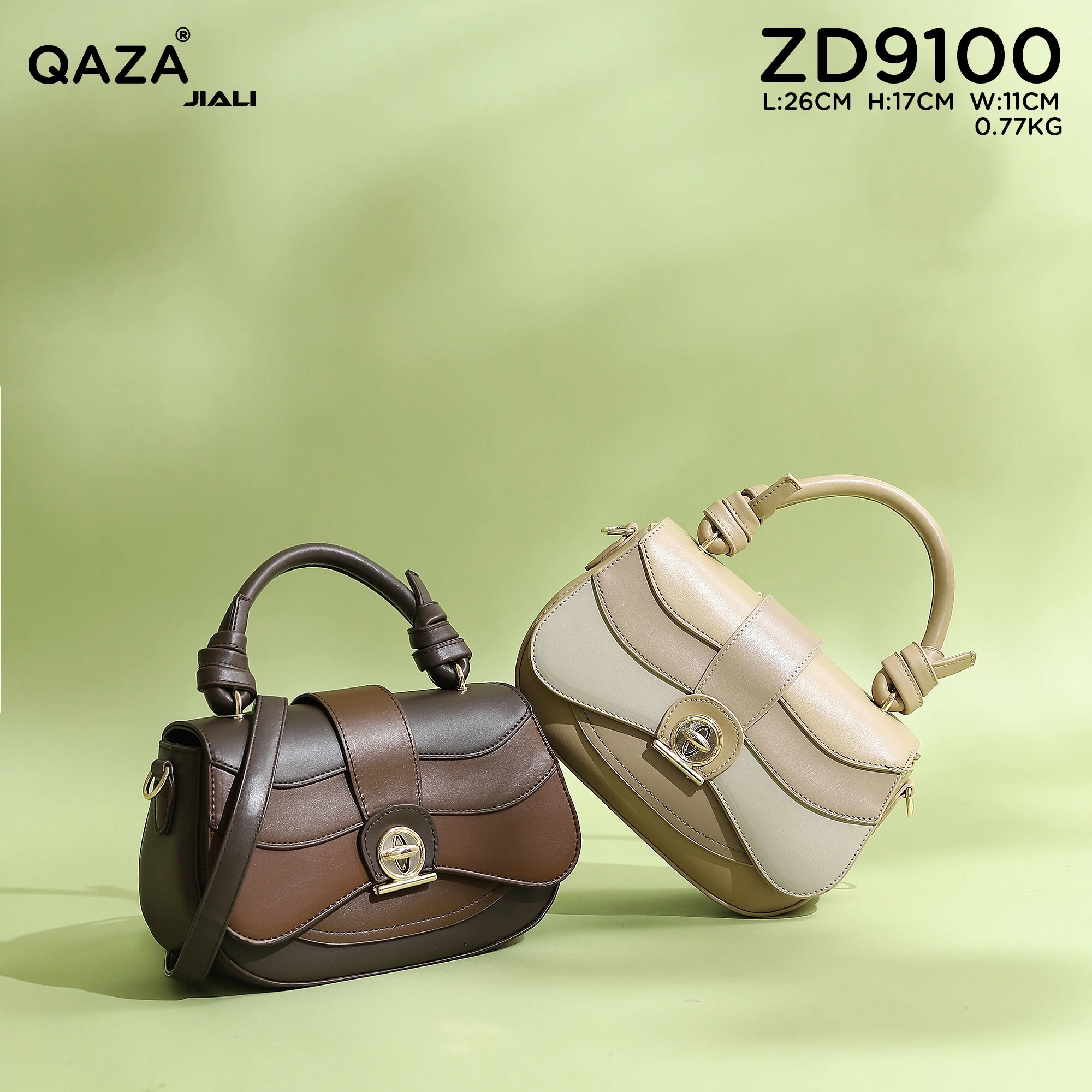 QAZA ZD9100 Women PU Leather Color Block Structured Tote Satchel Bag