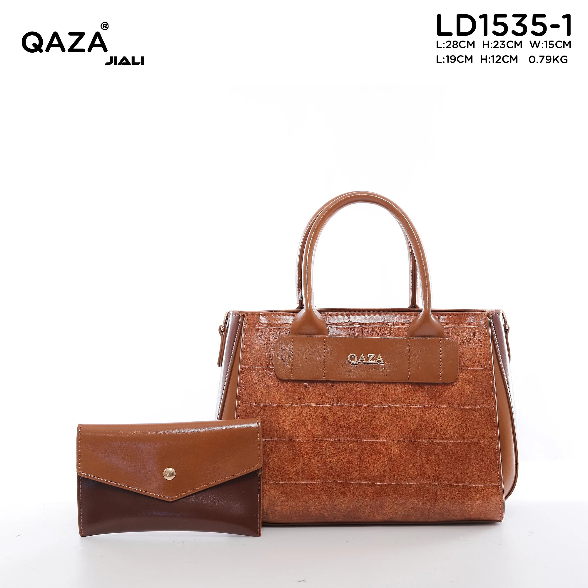 QAZA LD1535-1 Women PU Leather Crocodile Embossed Tote Bag Set