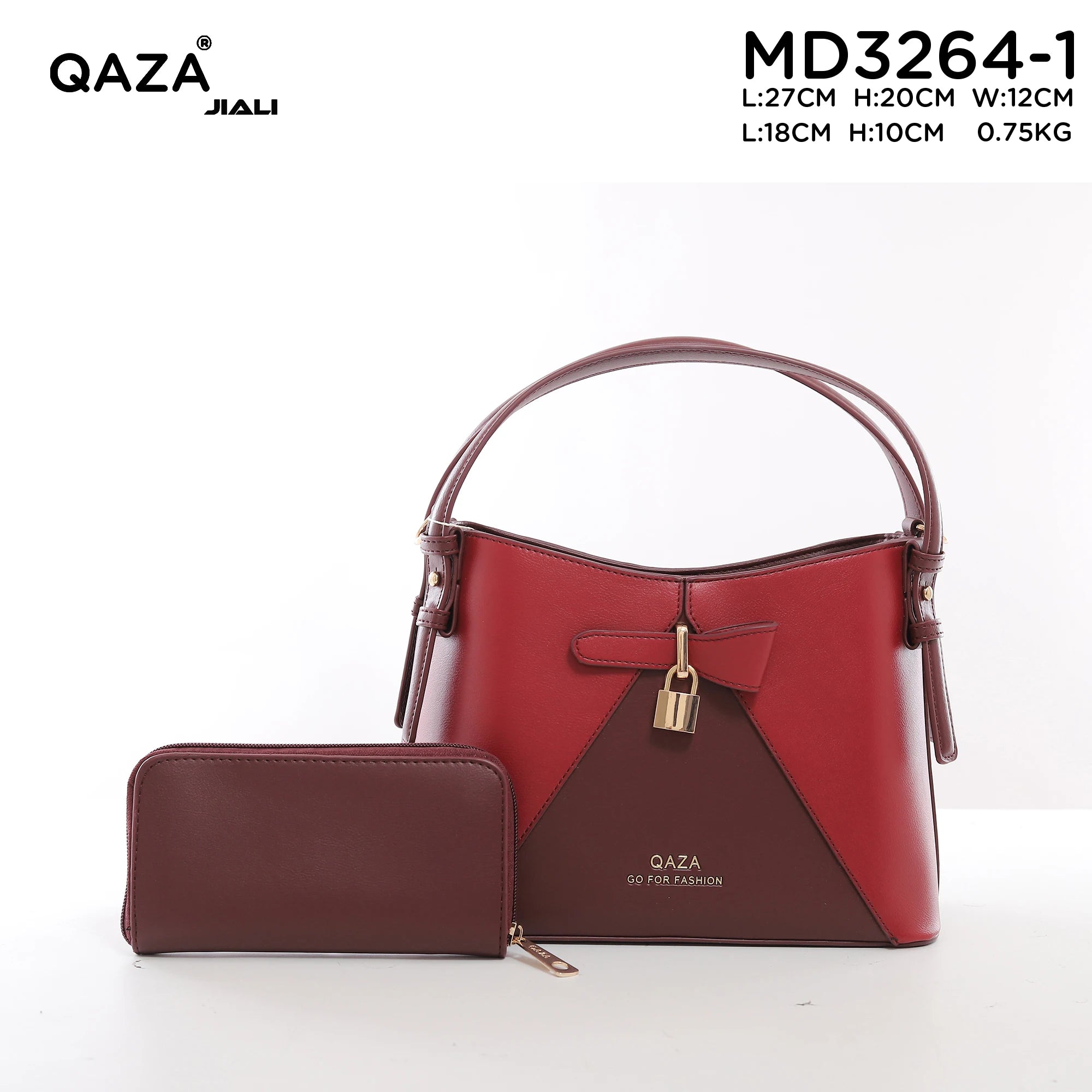 QAZA MD3264-1 Women PU Leather Contrast Splicing Top Handle Crossbody Bag Set