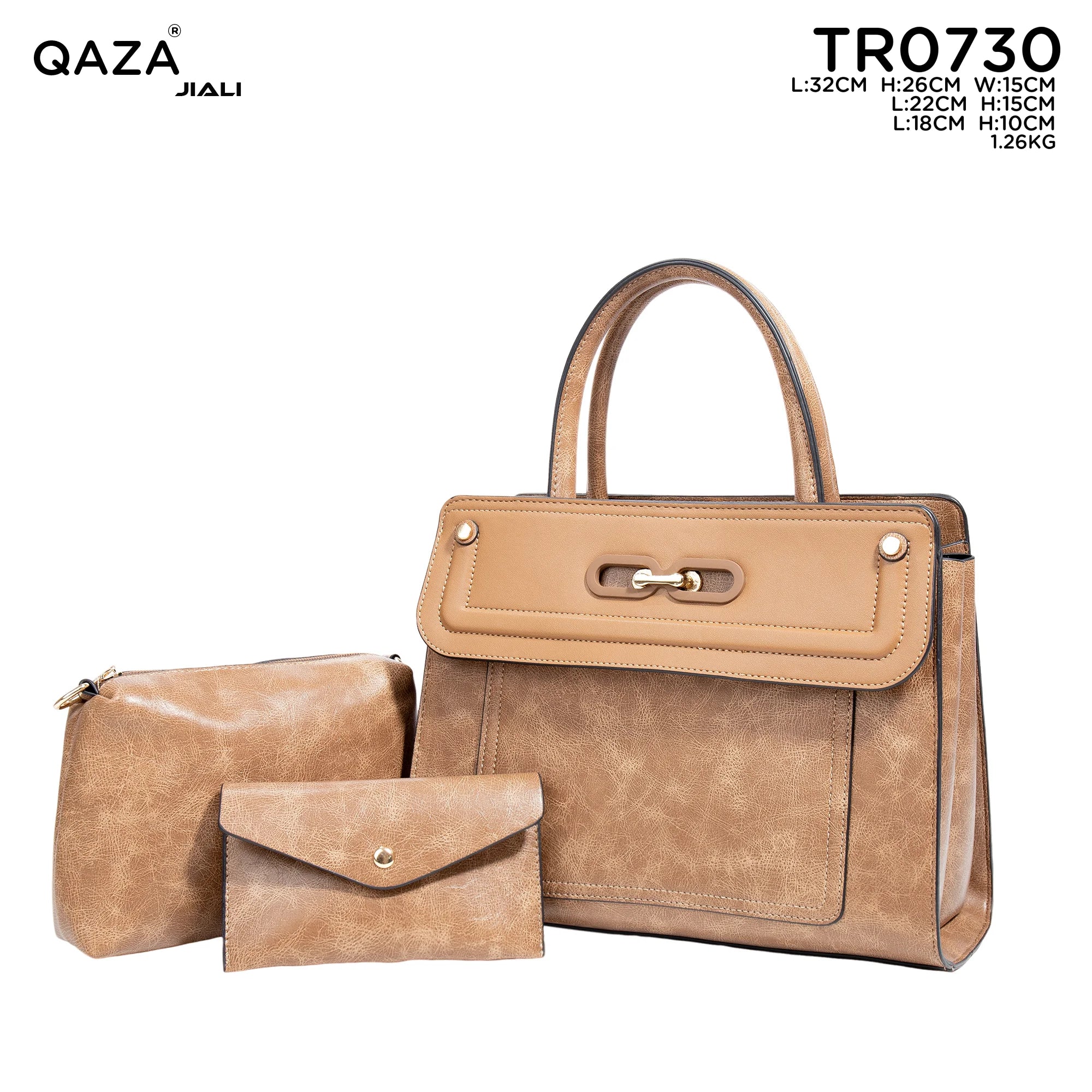 QAZA TR0730 Women PU Leather Crocodile Marble Pattern Tote Bag Set