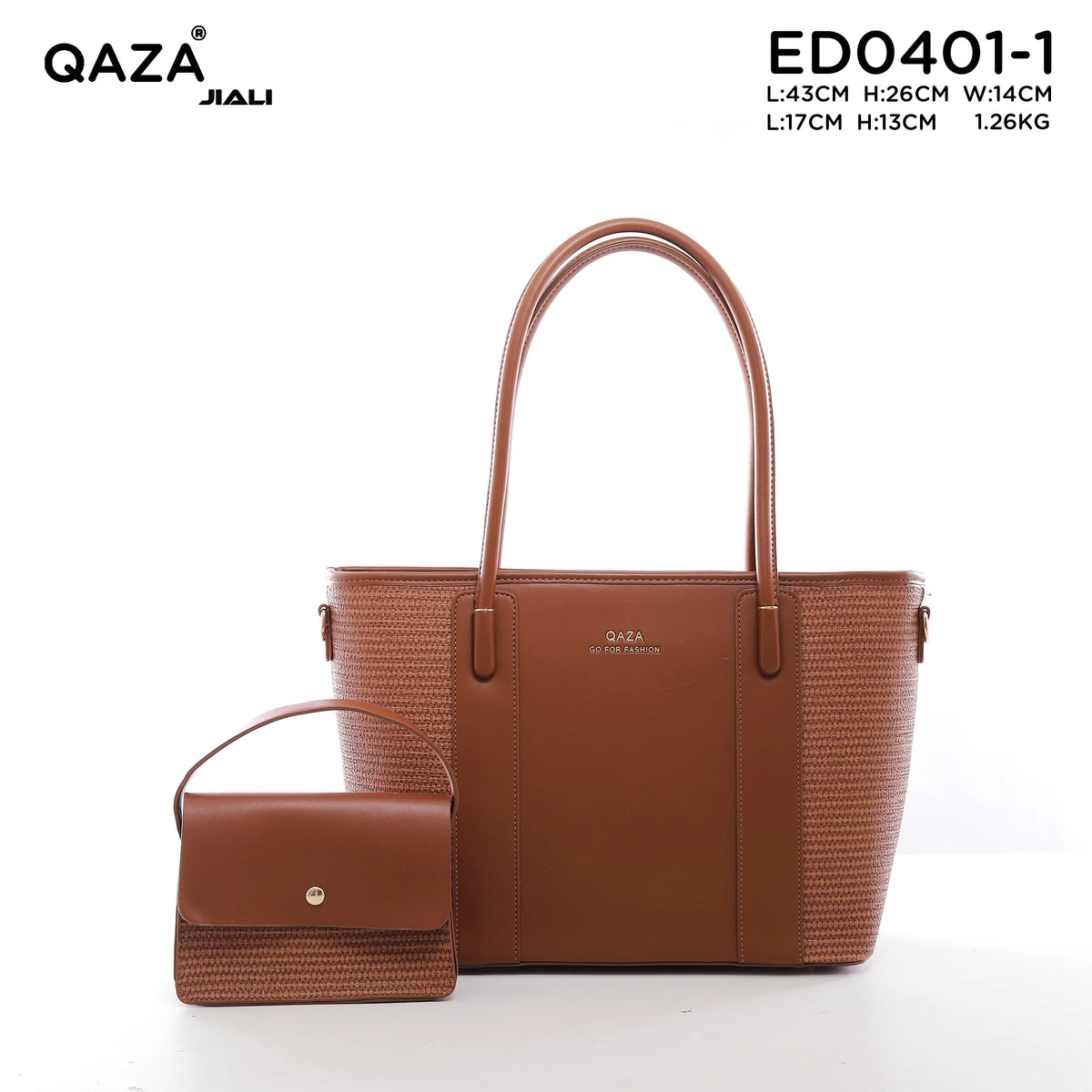 QAZA Women PU Leather Woven Texture 2-in-1 Tote Shoulder Handbag Set