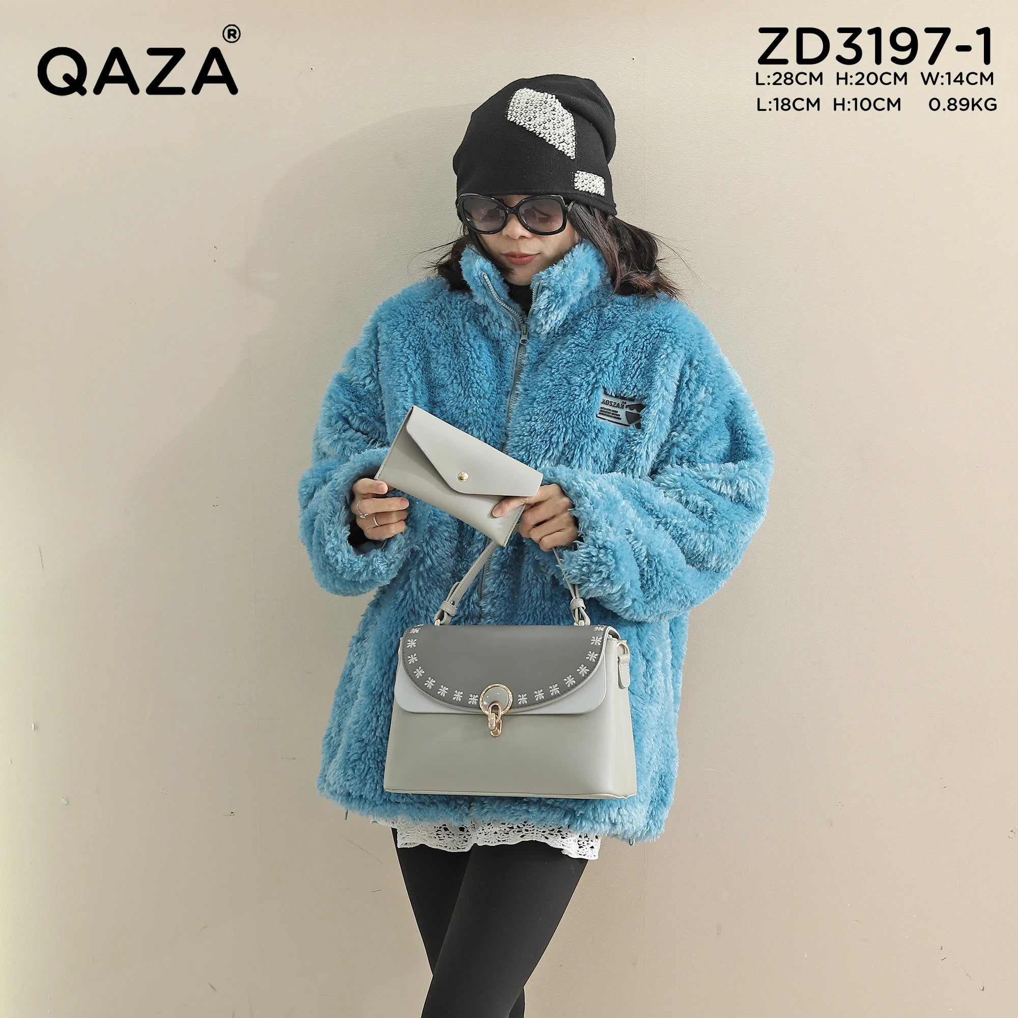 QAZA ZD3197-1 Women PU Leather Embroidery Tote Bag Set