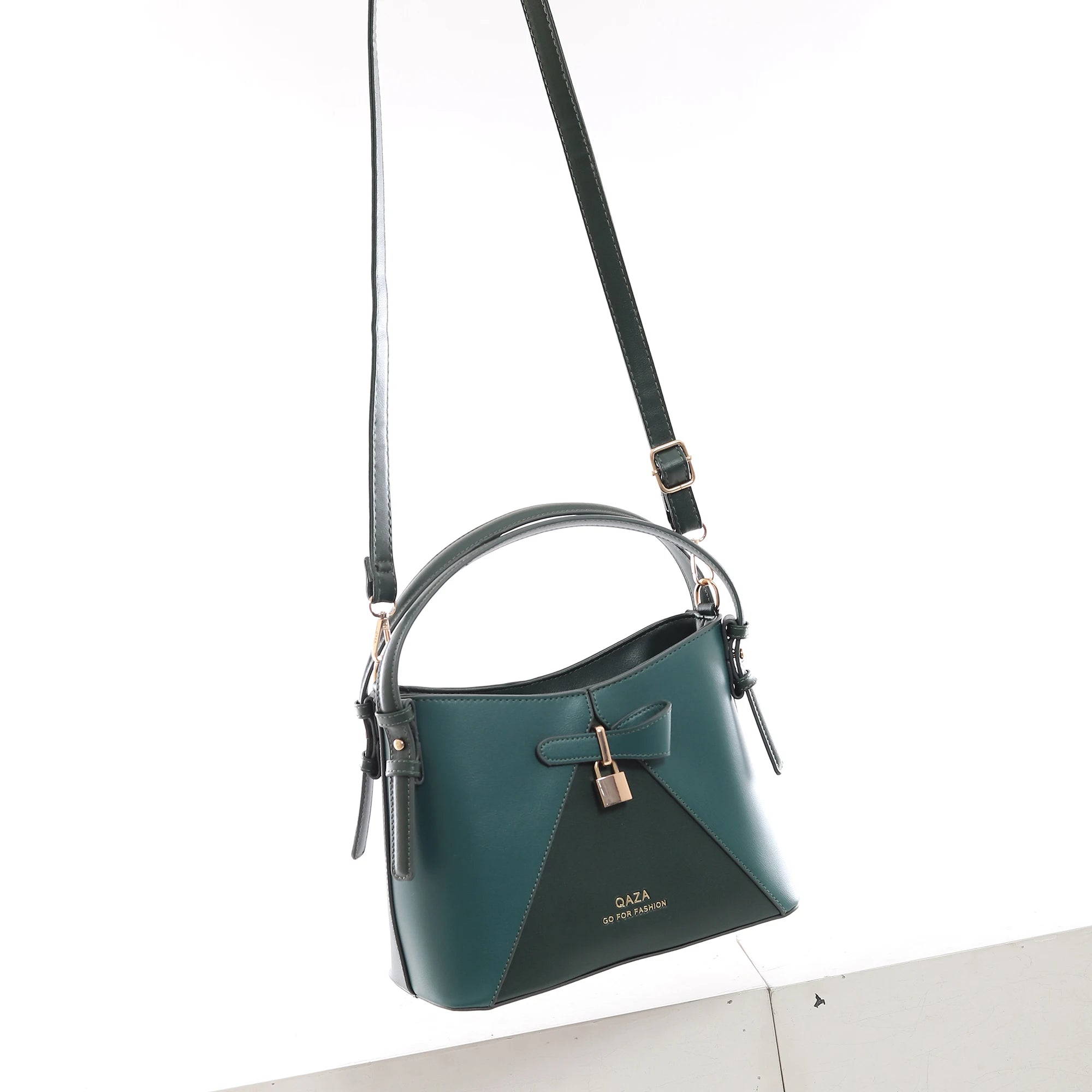 QAZA MD3264-1 Women PU Leather Contrast Splicing Top Handle Crossbody Bag Set