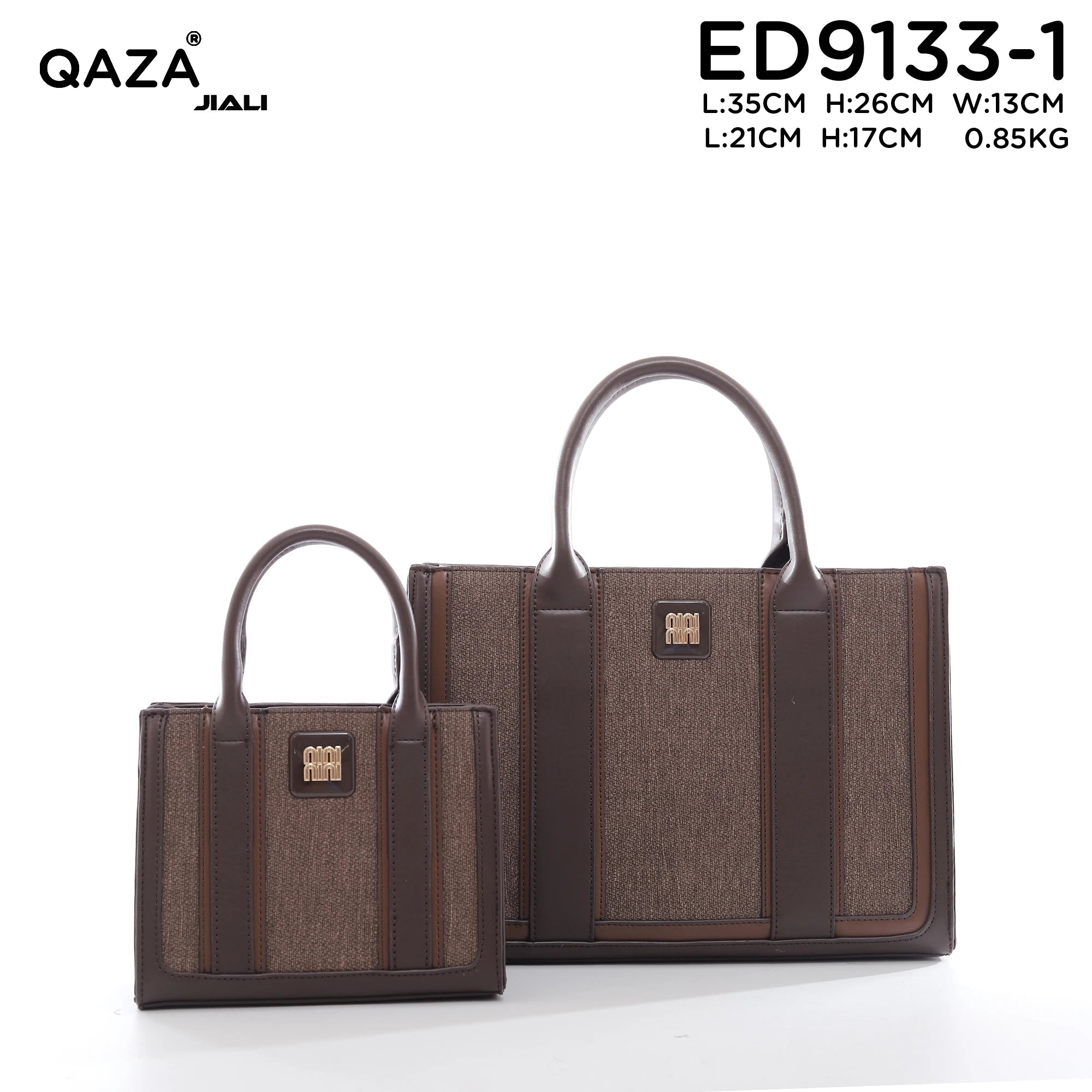 QAZA ED9133-1 Women PU Leather Striped Tote Wallet Handbag Set