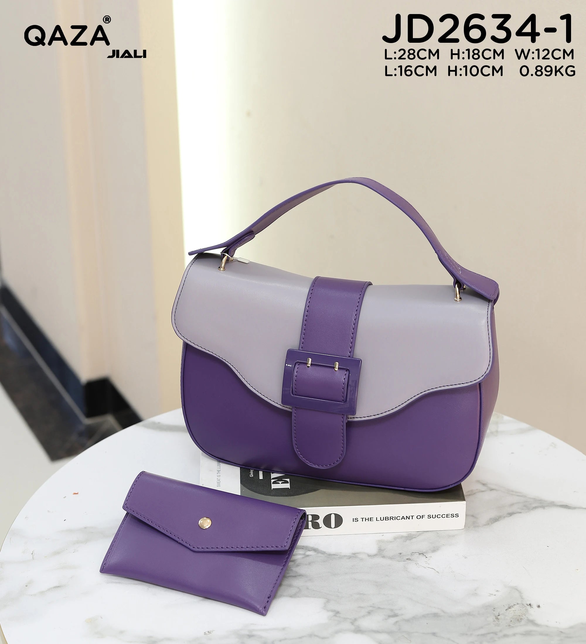 QAZA JD2634-1 Women PU Leather Contrast Color Half Moon Shoulder Bag Set