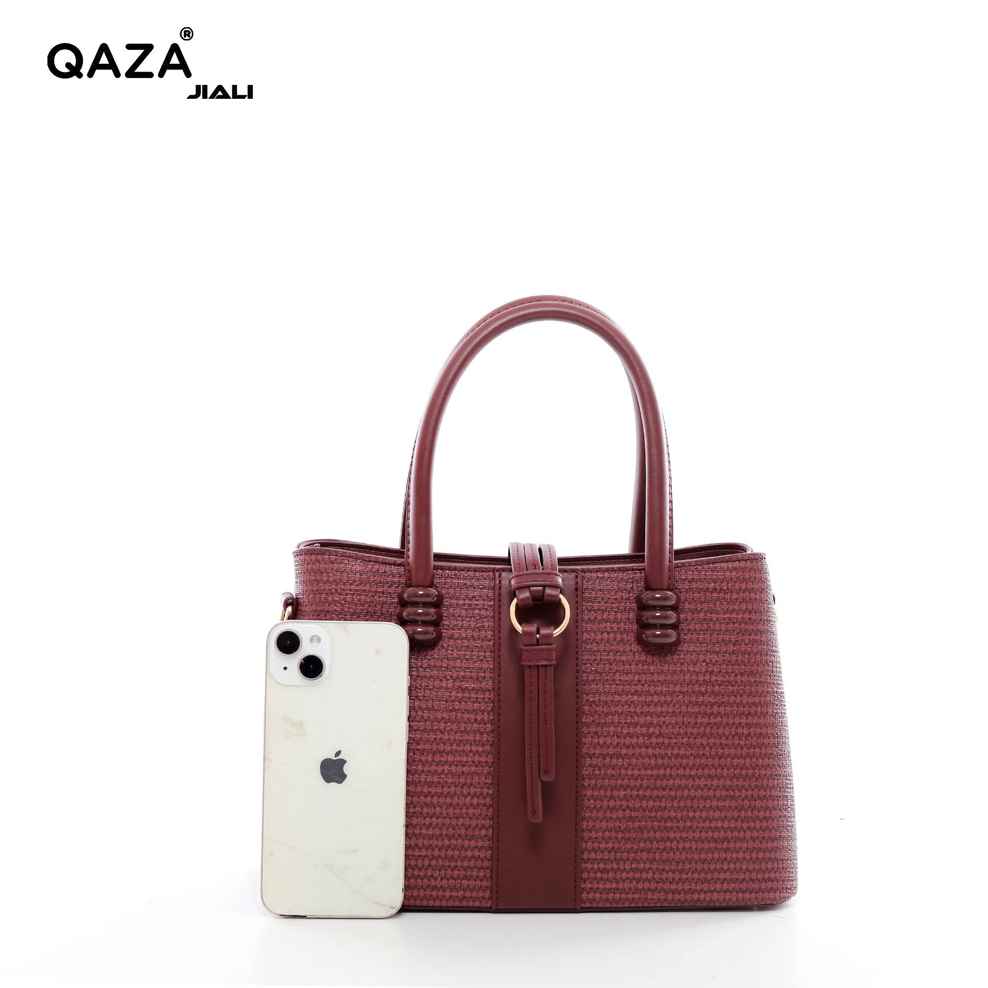 QAZA ED1503-1 Women PU Leather Knitted Style Tote Handbag Set