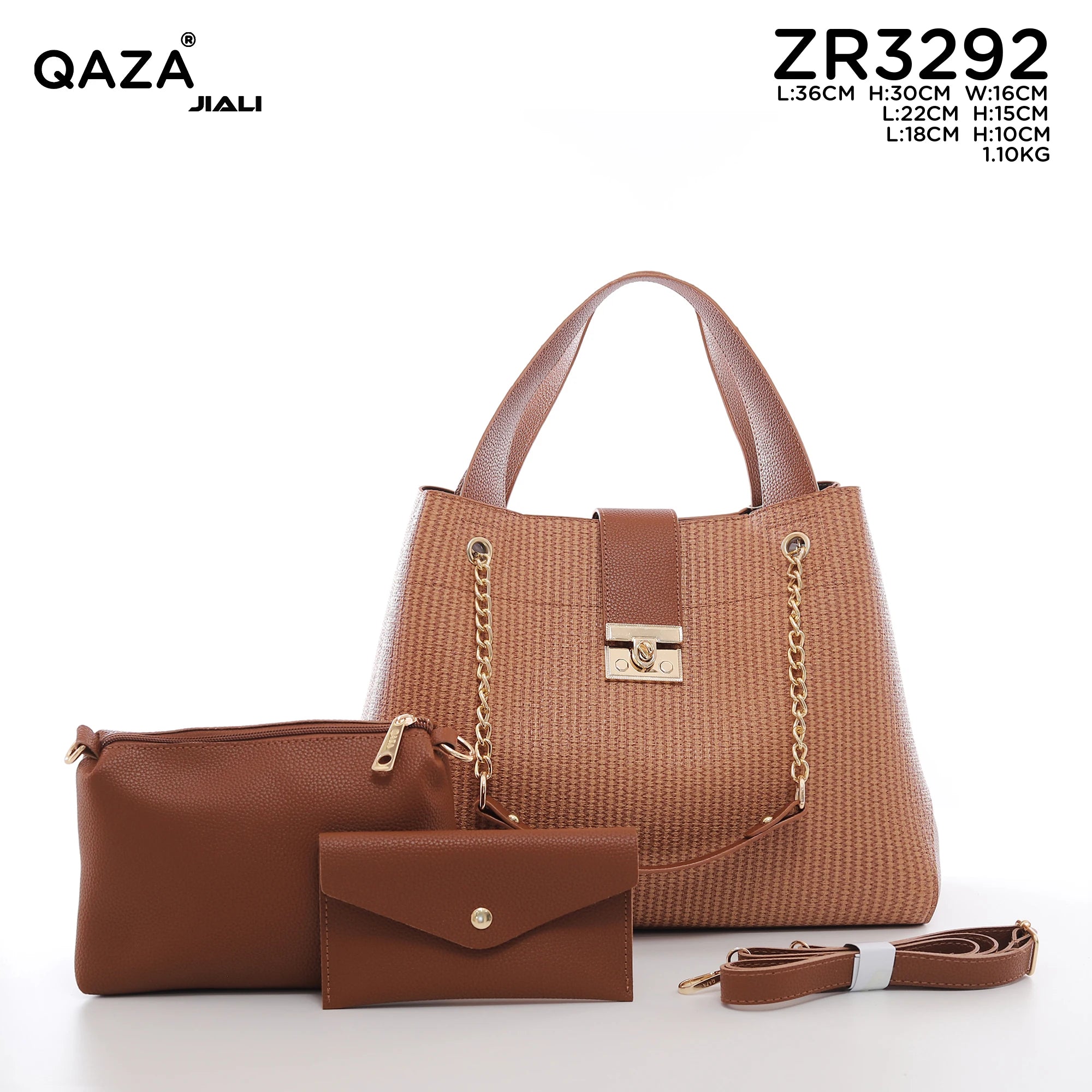 QAZA ZR3292 Women PU Leather 3-in-1 Tote Handbag Set