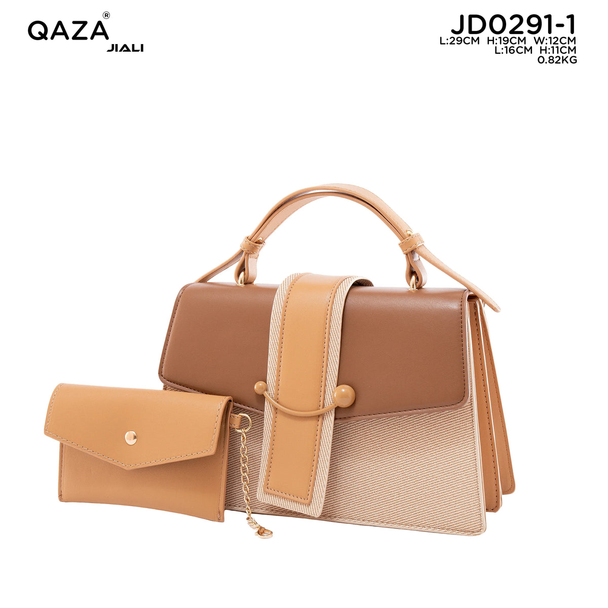 QAZA JD0291-1 Women PU Leather 2-in-1 Saddle Tote Handbag Set