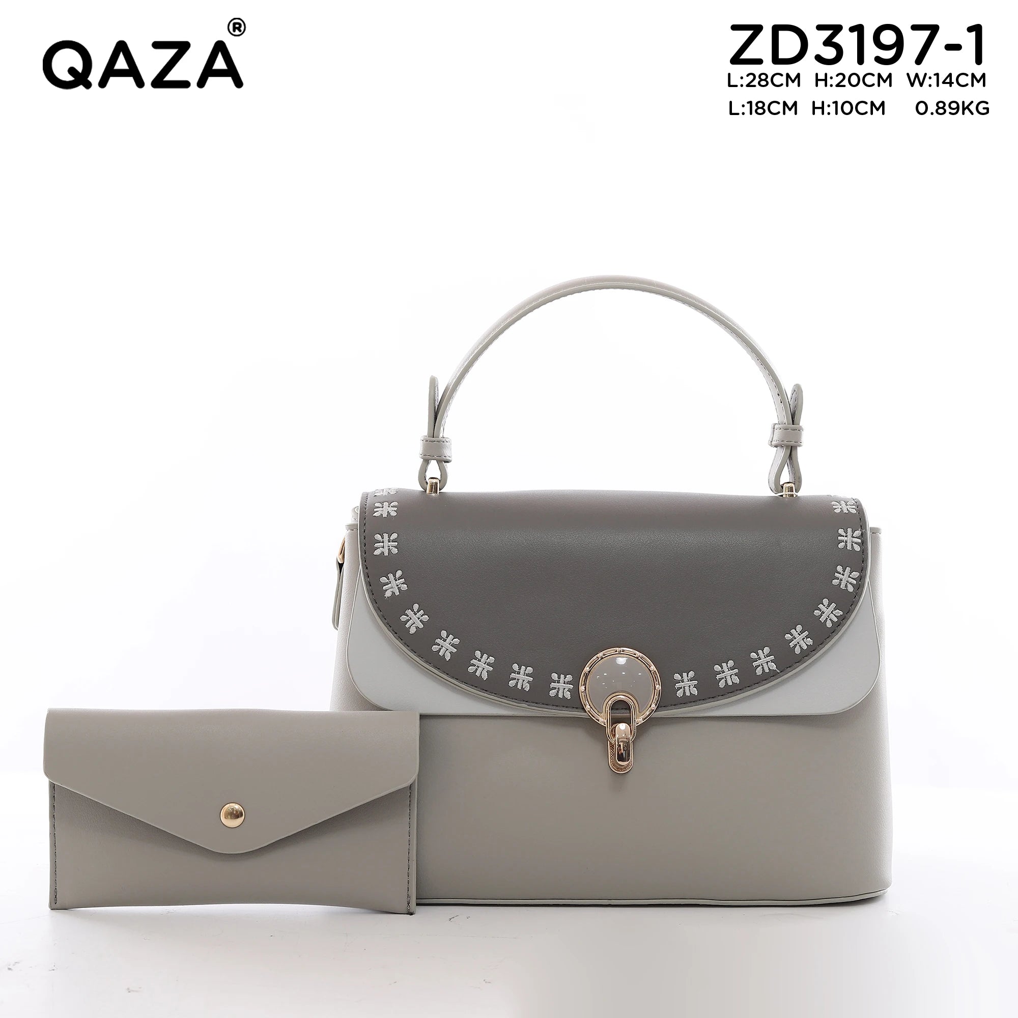 QAZA ZD3197-1 Women PU Leather Embroidery Tote Bag Set