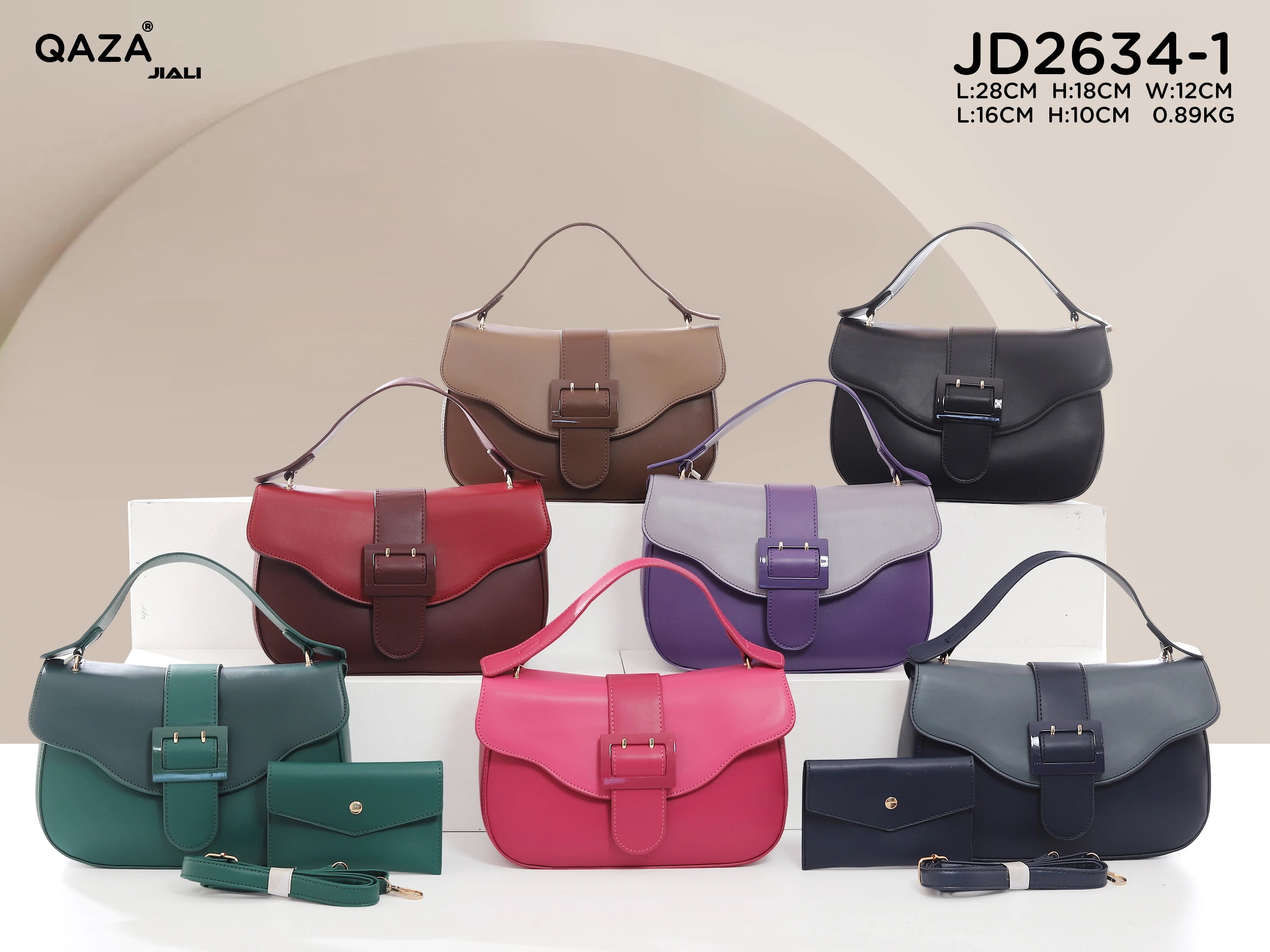 QAZA JD2634-1 Women PU Leather Contrast Color Half Moon Shoulder Bag Set