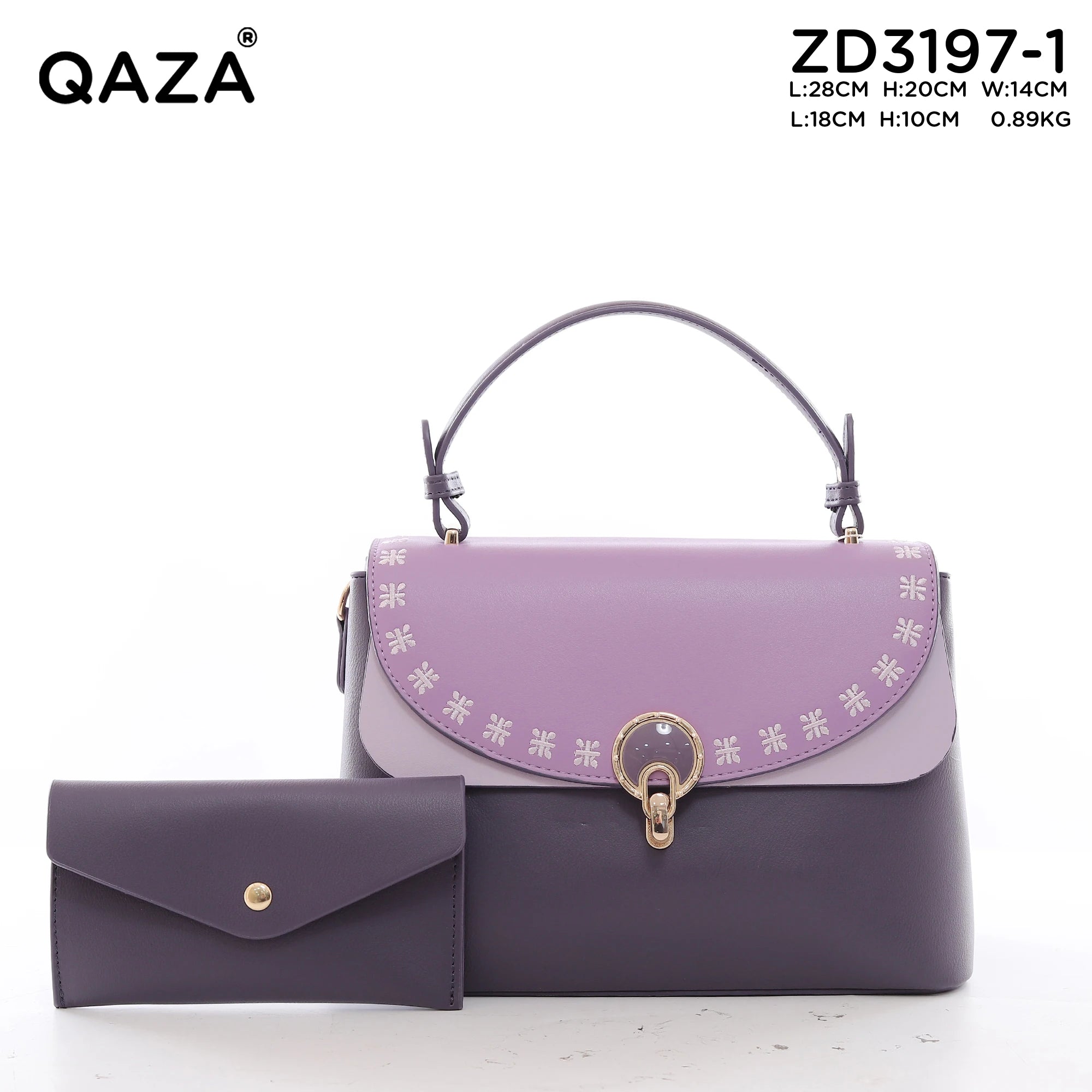 QAZA ZD3197-1 Women PU Leather Embroidery Tote Bag Set
