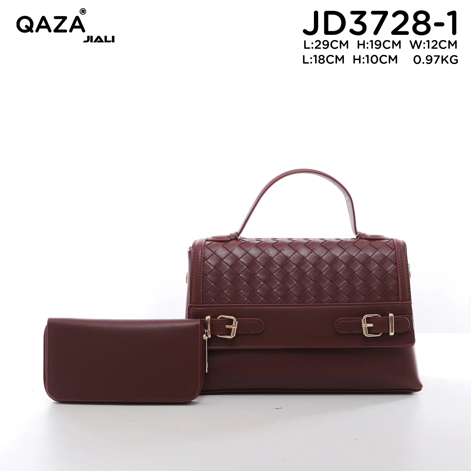 QAZA JD3728-1 Women PU Leather Weave Bow Tote Bag Set