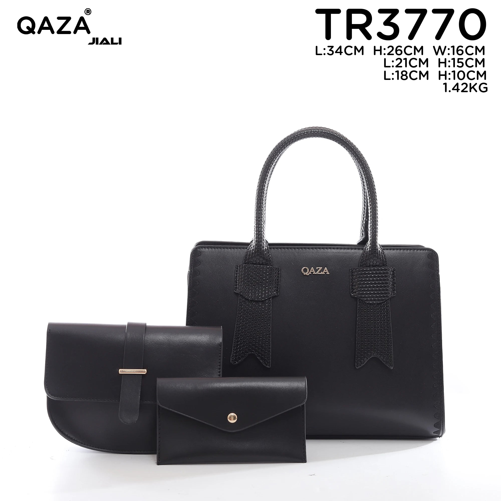 QAZA TR3770 Women PU Leather Saffiano Wavy Edge Tote Bag Set