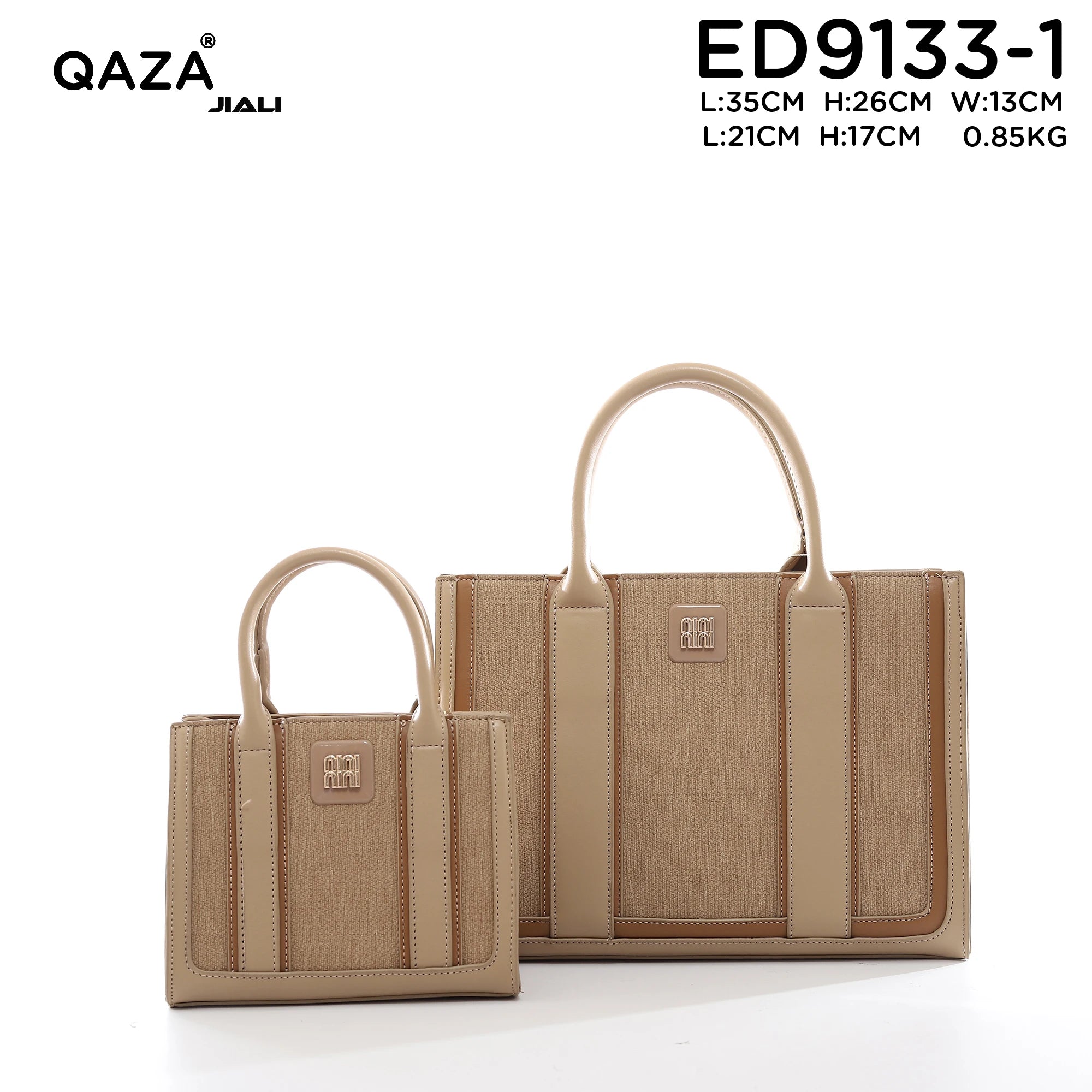 QAZA ED9133-1 Women PU Leather Striped Tote Wallet Handbag Set