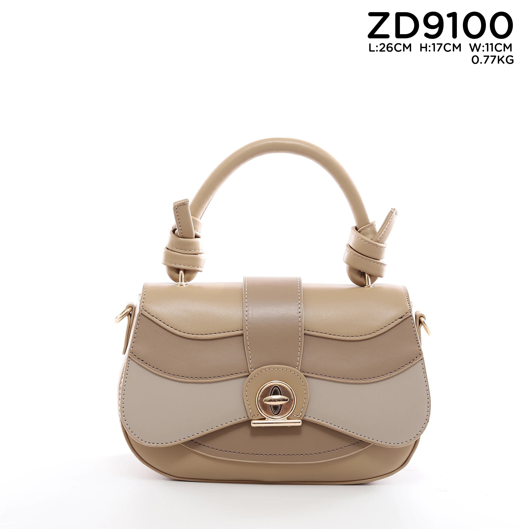 QAZA ZD9100 Women PU Leather Color Block Structured Tote Satchel Bag