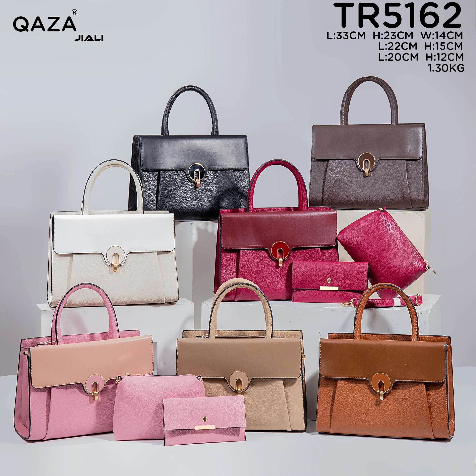 QAZA TR5162 Women PU Leather Lychee Pattern Tote Bag Set