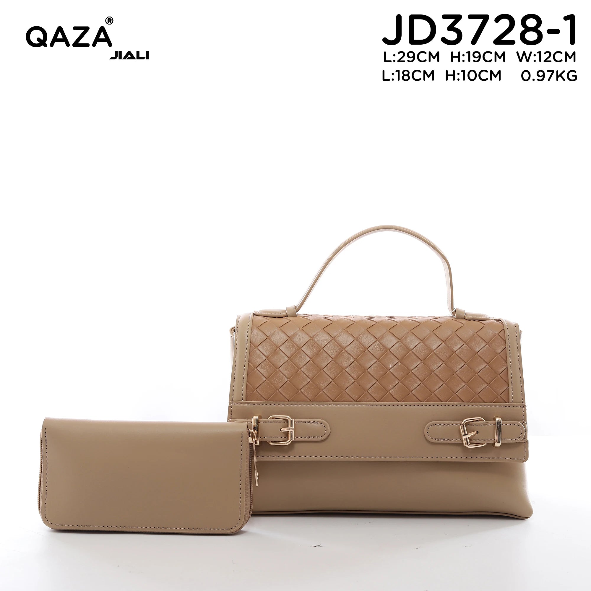 QAZA JD3728-1 Women PU Leather Weave Bow Tote Bag Set